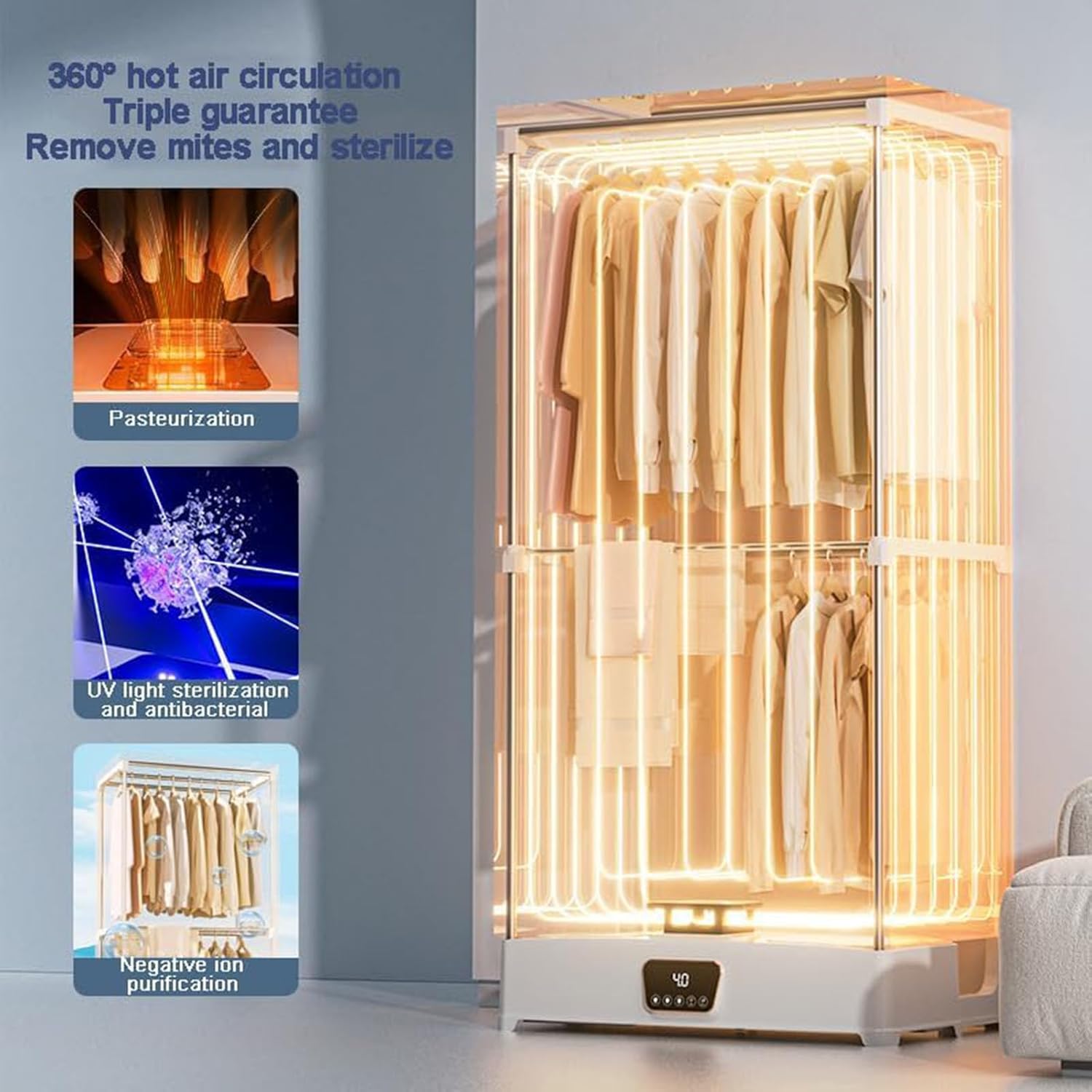 Foldable Electric Clothes Dryer, 2-Tier Heated Clothes Airer, 1000W Laundry Drying Rack with 180 Min Timer, Quick Dry Indoor Heater Clothes Dryer Machine, 15kg Max Load