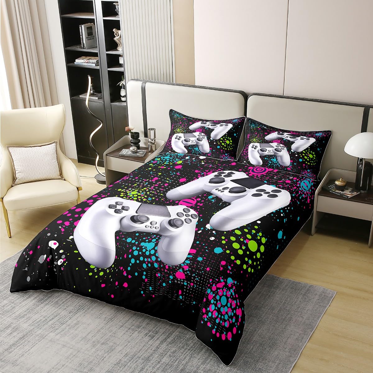 Loussied - Juego de funda nórdica de 200 x 200 cm, 100 % algodón, para niños, niñas y adolescentes, juego de ropa de cama con diseño de mando de videojuegos