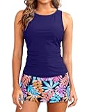 Womens Tankini Swimsuits with Skirt - Two Piece Tummy Control Bathing Suits High Neck Swimwear