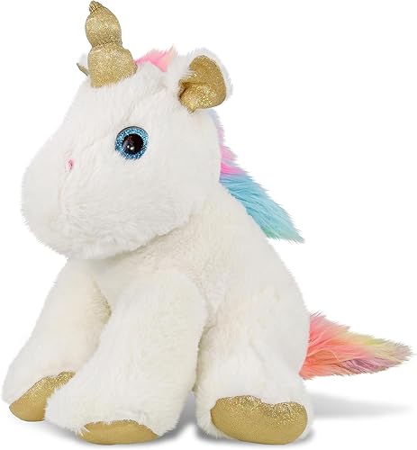 DolliBu Peluche de unicornio blanco y dorado, para niños y adultos, regalo de unicornio arcoíris abrazable, lindos animales de peluche para niños