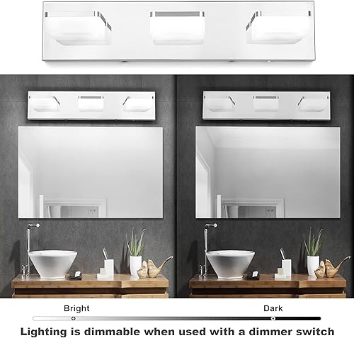Miniatura 3 de Lámparas de baño regulables de 3 colores sobre el espejo, luces LED cromadas, 3 luces de tocador de baño de acero inoxidable acrílico, 3000 K4000