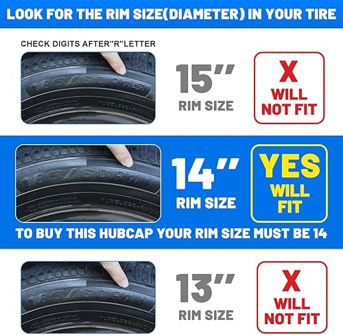 Miniatura 5 de Winjet Tapacubos universales de 14 pulgadas, juego de 4 tapacubos de repuesto de material ABS para automóvil, camión, SUV, camioneta (14 pulgadas,