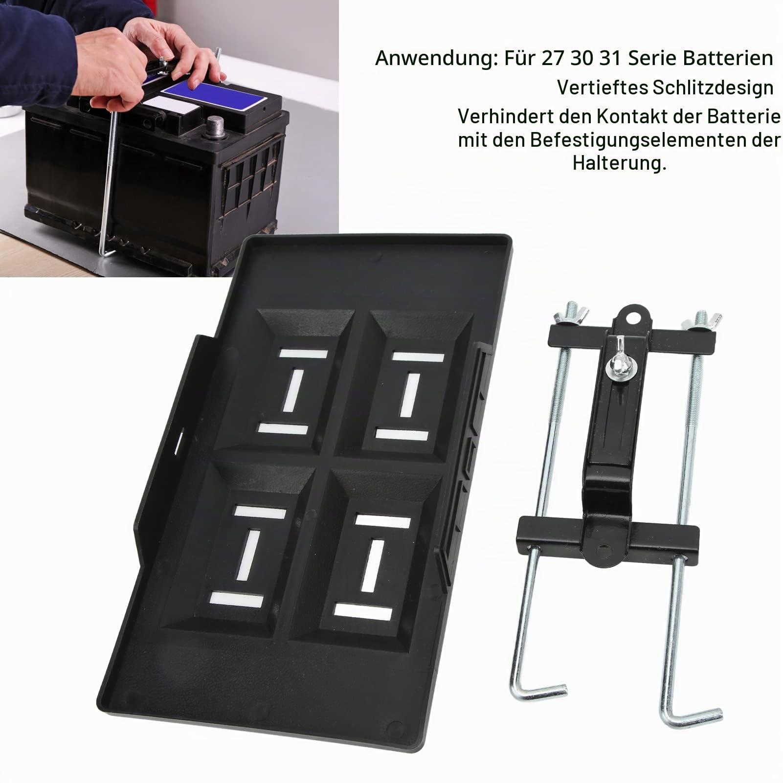 Batteriehalterschale, Autobatterie-Halteschale, Versenkte Schlitze | Halterungsset, Starke Belastung Zum Halten von Auto-, Wohnmobil- und Schiffsbatterien um Bewegungen Während des Transports