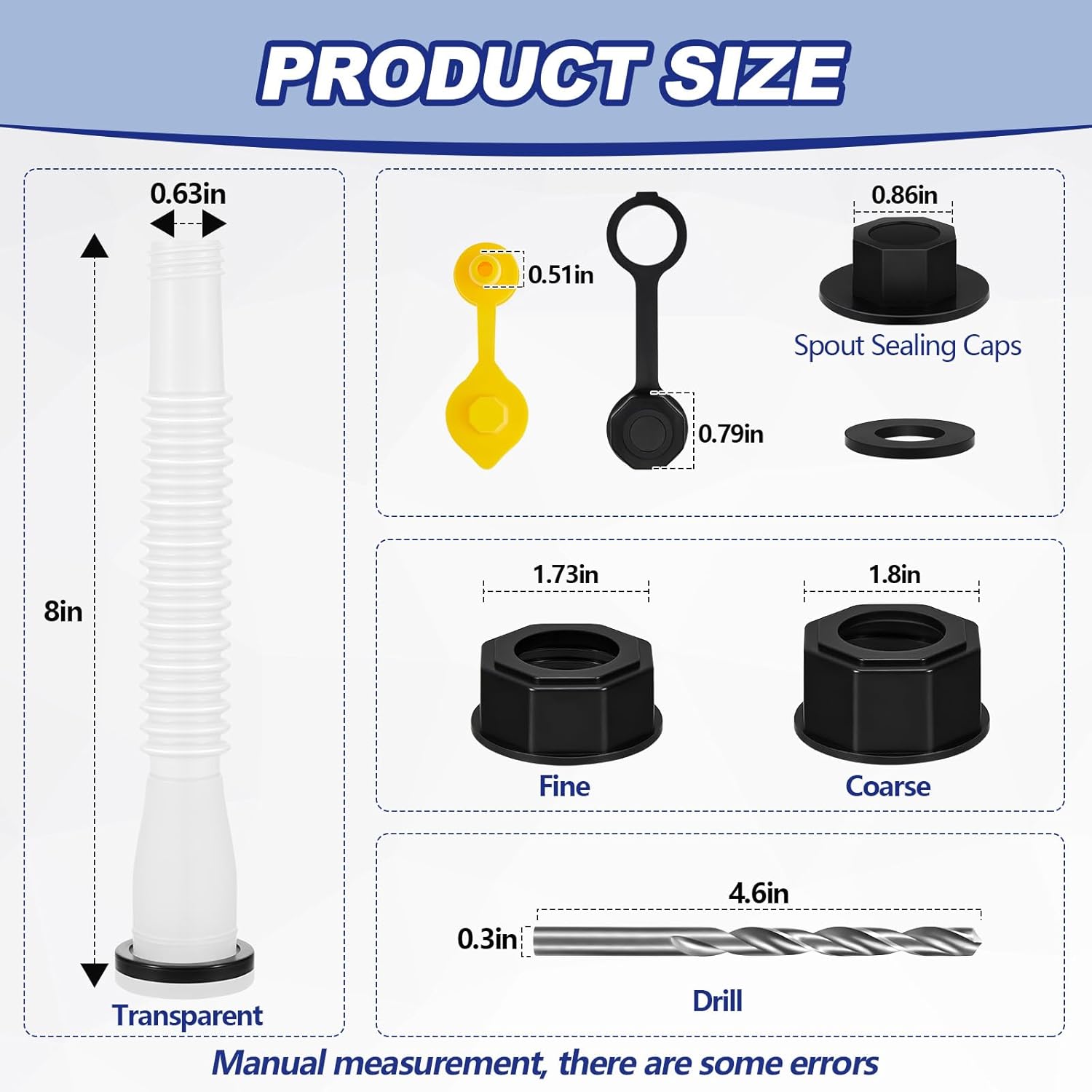 Frienda 16 Kits Gas Can Spout Replacement Set Gas Can Nozzle with Screw Collar Caps Gasket Stopper 2 Kinds Gas Can Vent Cap Bendable Nozzle Kit for Oil Gas Cans Water Gas Container Jug, Clear