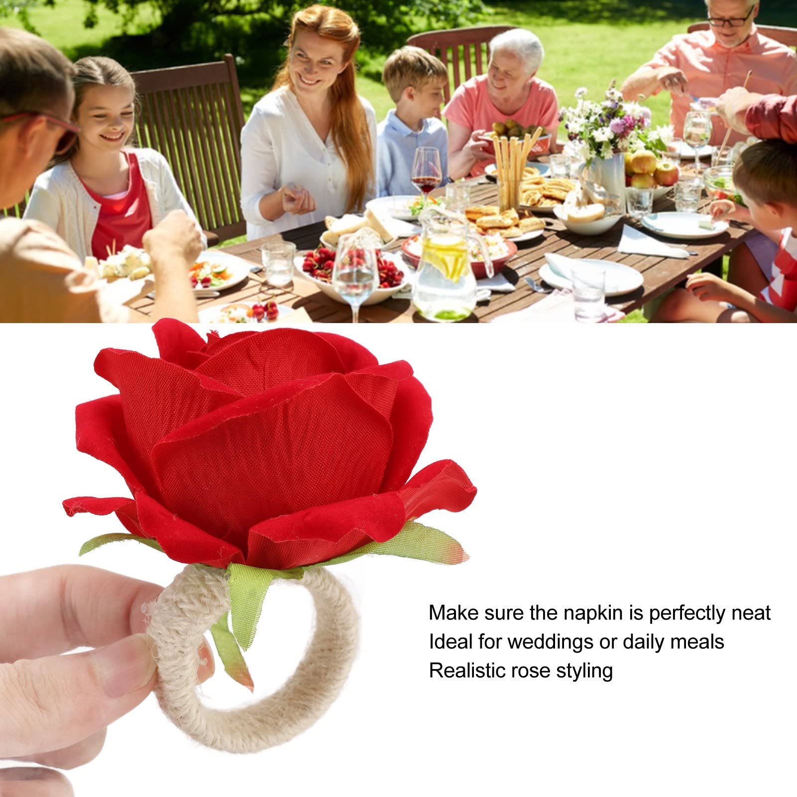 SIXRUN Portatovagliolo con Rosa Portatovagliolo con Fiore in Plastica 4 Pezzi Design a Vite 30 Mm di Diametro Interno Accessori per la Tavola Riutilizzabili per Matrimoni Natale Capodanno (rosso)