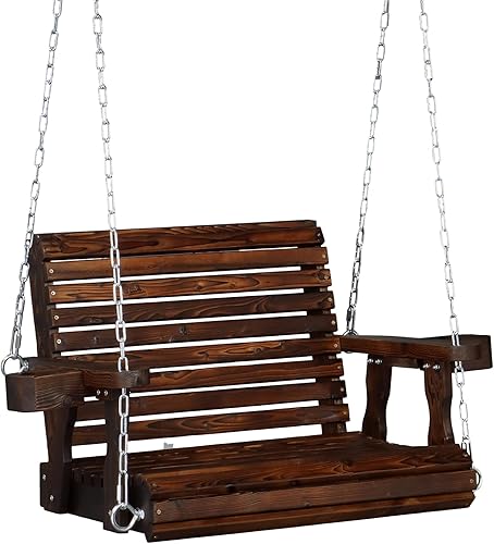 VINGLI Columpio de madera resistente para porche de patio para 1 persona, de 440 libras, con asiento más profundo, respaldo más alto y portavasos