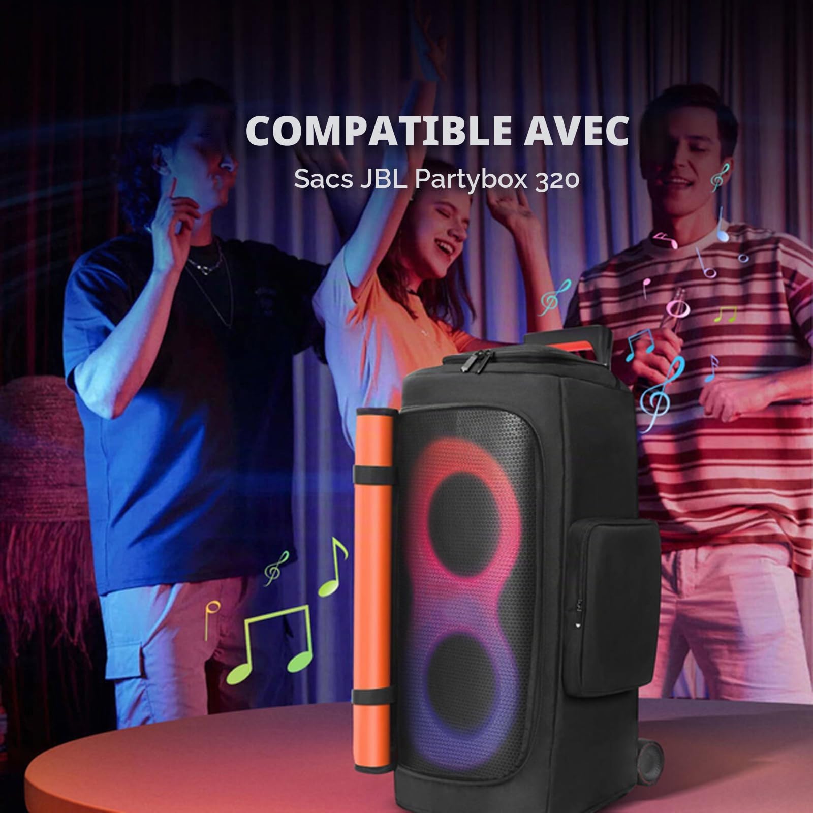 Étui pour enceinte Compatible avec JBL PartyBox 320 Enceinte portable, Housse de protection anti-poussière de voyage pour soirée en extérieur avec poches à fenêtre pour JBL PartyBox 310 et