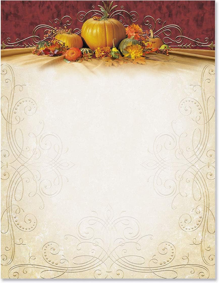 PaperDirect Thanksgiving Cucurbit Fall Autumn Theme Paper Stationery, Border Paper, Letterhead 8.5 x 11, 100 sheets, Elegant Premium Writing Paper, Decorative Printer Paper