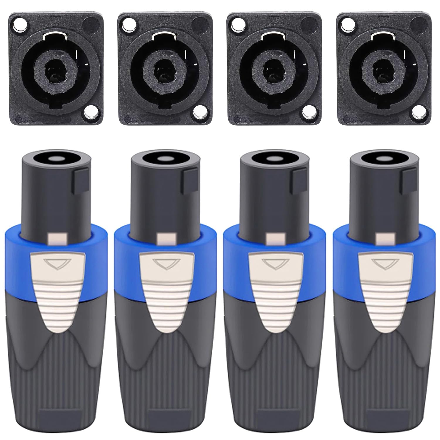 Greluma 4 Set Kit de connecteurs Speakon, fiches de haut-parleur 4 broches à verrouillage rotatif et prises de montage sur panneau de châssis, compatibles NL4FC, NL4FX, NL4MPR