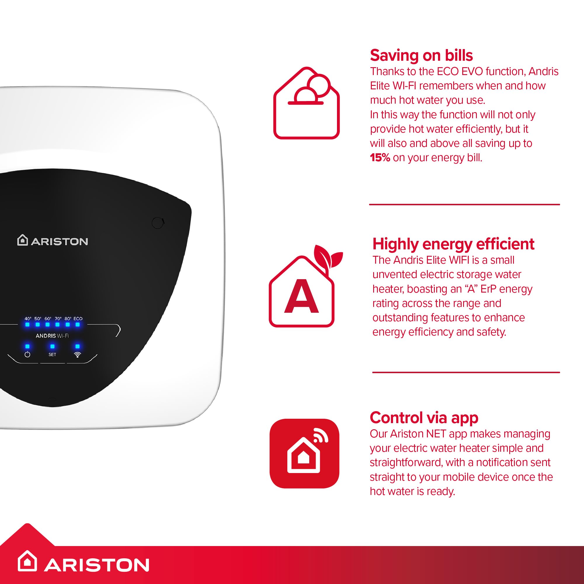 Ariston Andris Elite WiFi 10l Scaldabagno Sotto Lavello 4012004 2.5kw Bianco per Scaldabagno Caldo Lavello