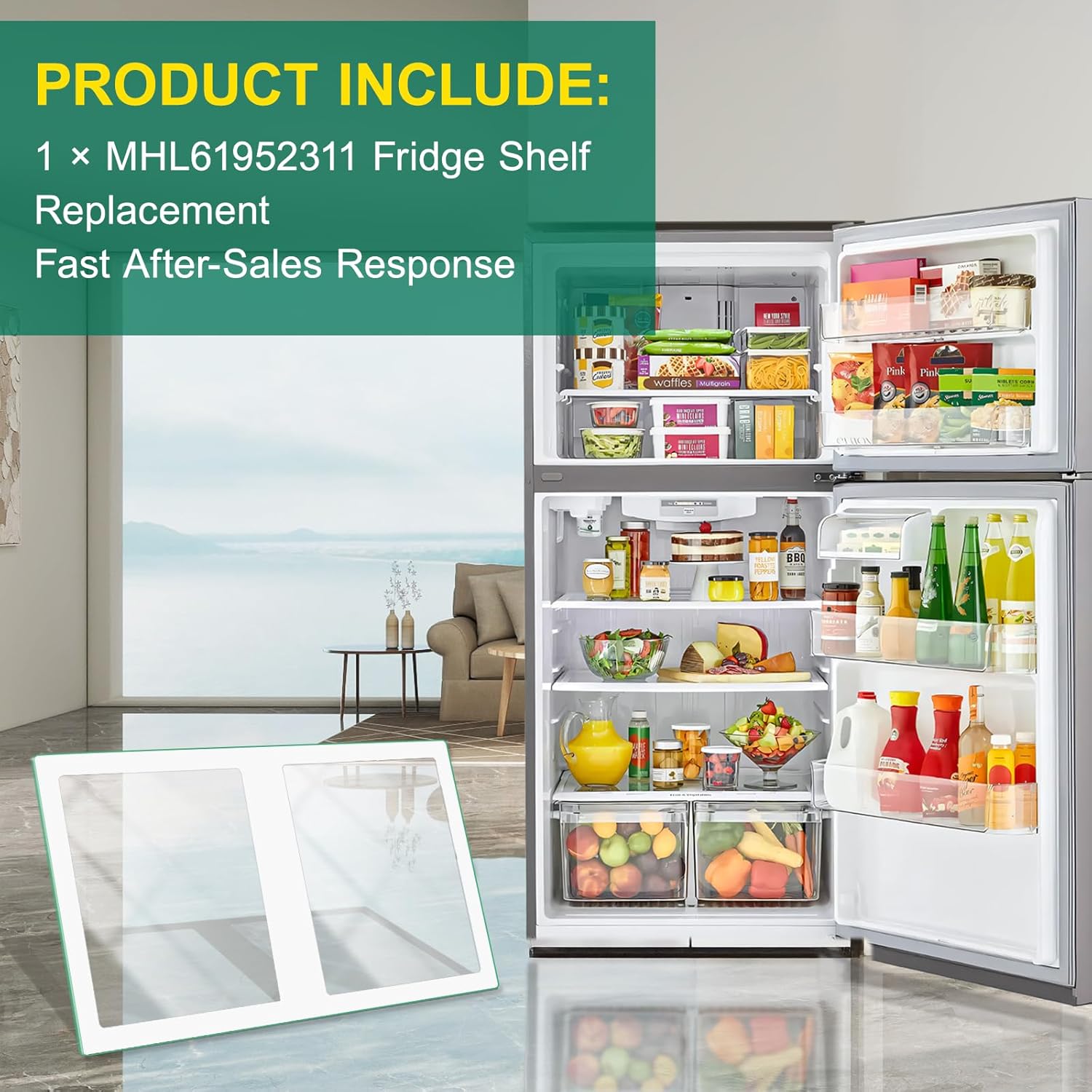 Upgraded MHL61952311 Refrigerator Glass Shelf Replacement Compatible with LG and kenmore Refrigerator Shelf Replacement Parts Tempered Glass Crisper Drawer Cover Crisper Glass Inserts Replacement