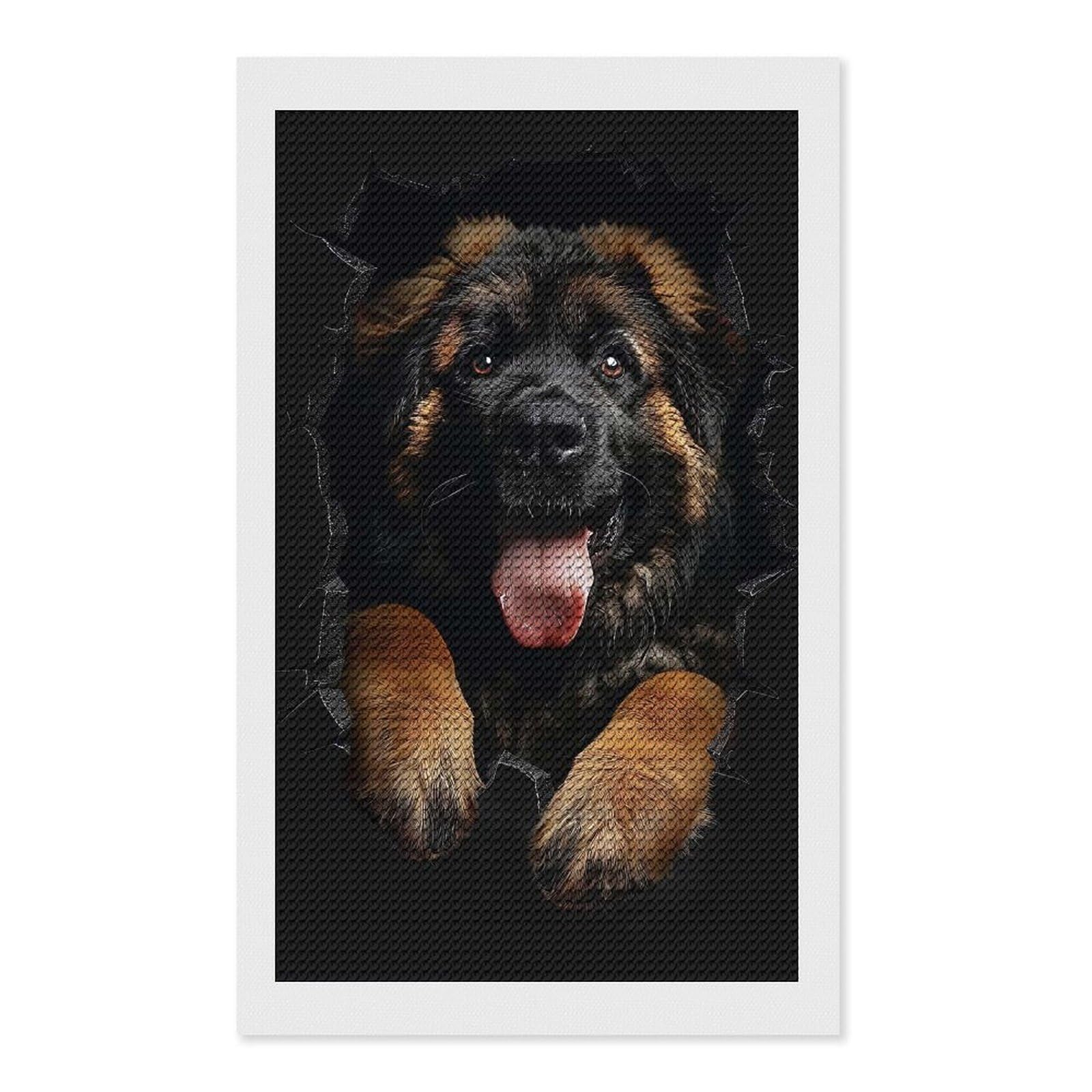 Junmoney Leonberger Dog DIY Diamond Art Canvas Kit 12"x20", Winter Craft, Mindful Craft Project, Aesthetic Room Decor, Decor Project