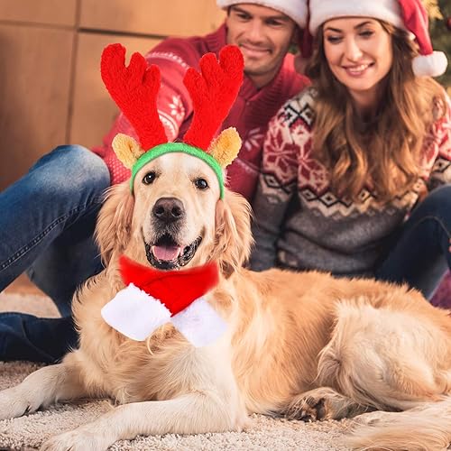 Miniatura 7 de 4 piezas lindo gato perro Navidad Santa sombrero bufanda lazo collar Navidad reno cuernos con orejas accesorio de disfraz de Navidad para gatito,