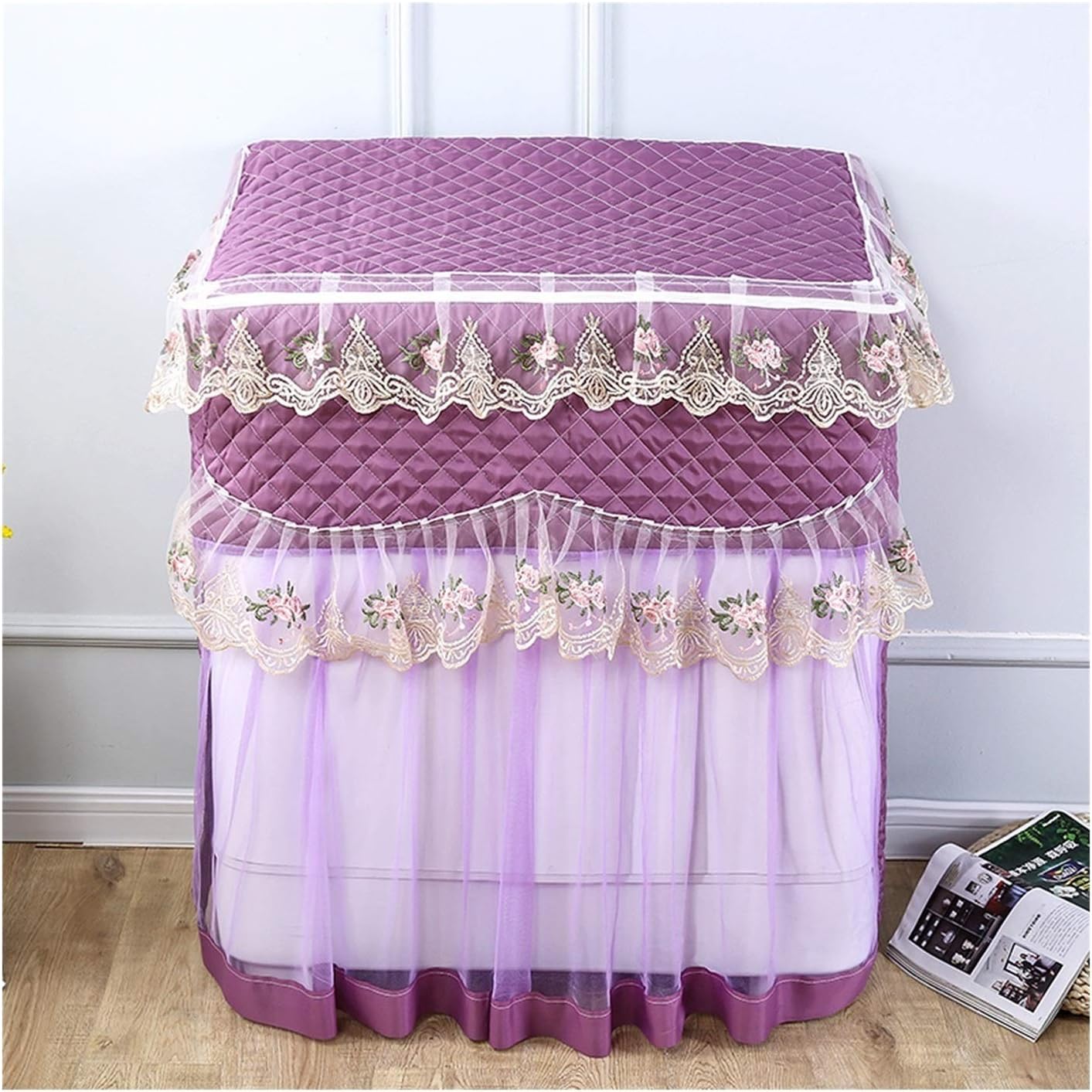 Appliance Dust Cover Portable Washing Machine Cover，Lace Fabric Old-Fashioned Double-Tub Washing Machine Cover，Flip Semi-Automatic Washing Machine Cover Dust Cover for Home Appliances(C)