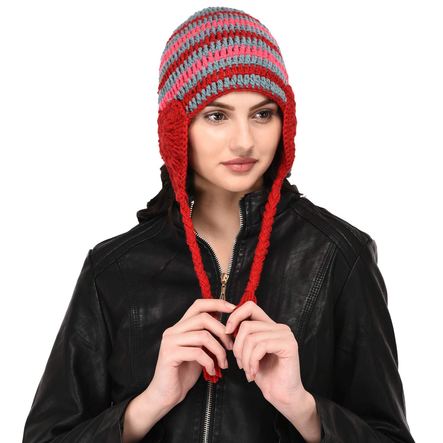 vr designers Women's Woollen Beanie Cap (Blue, Red and Pink, Free Size)-picture-22