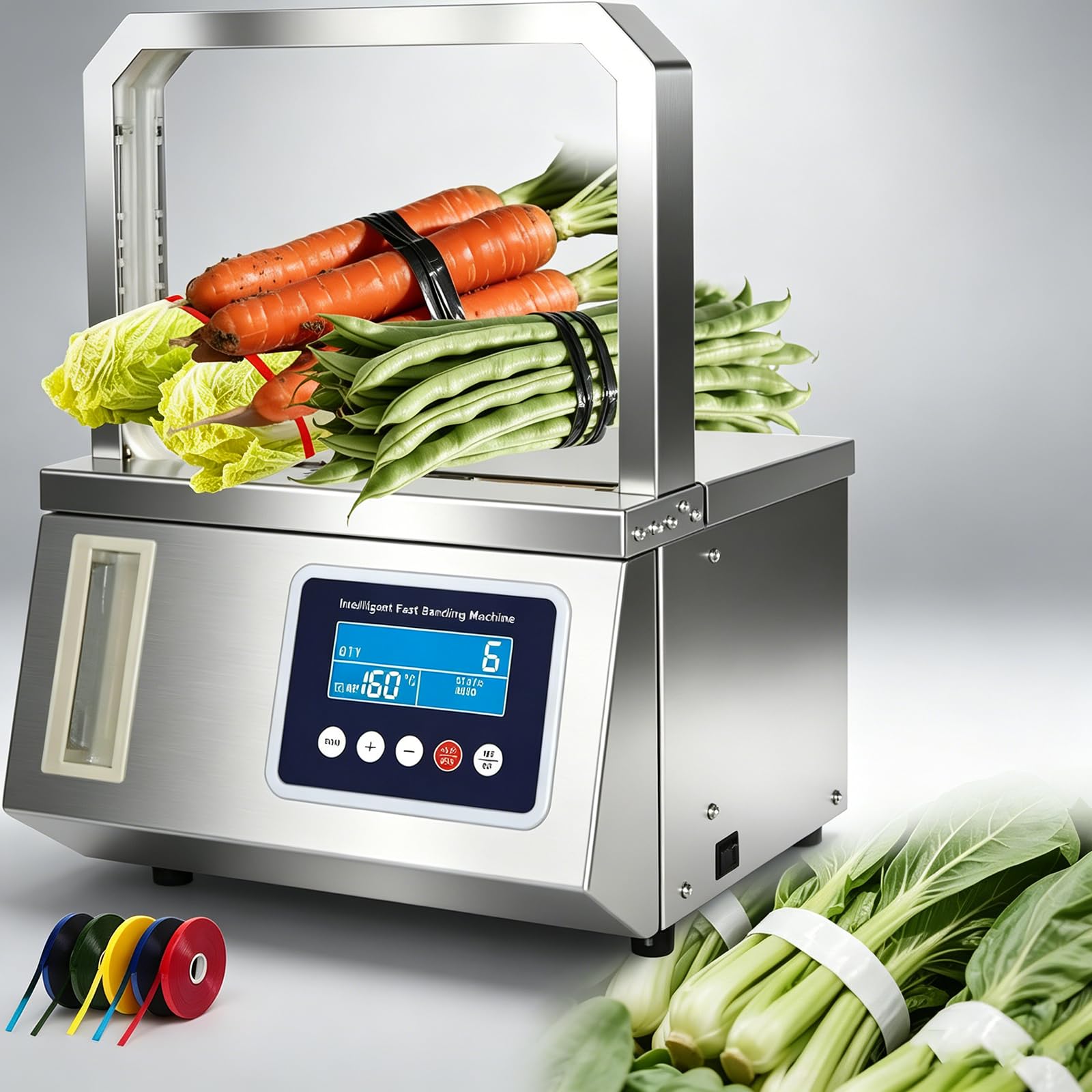 Supermarket Vegetable Packing Machine, Automatic Strapping Machine, Hot Melt Tape Banding Machine, Electric Bundling Machine, Photoelectric Intelligent Induction, 1.5 Seconds/Time Rapid Band 32×22cm