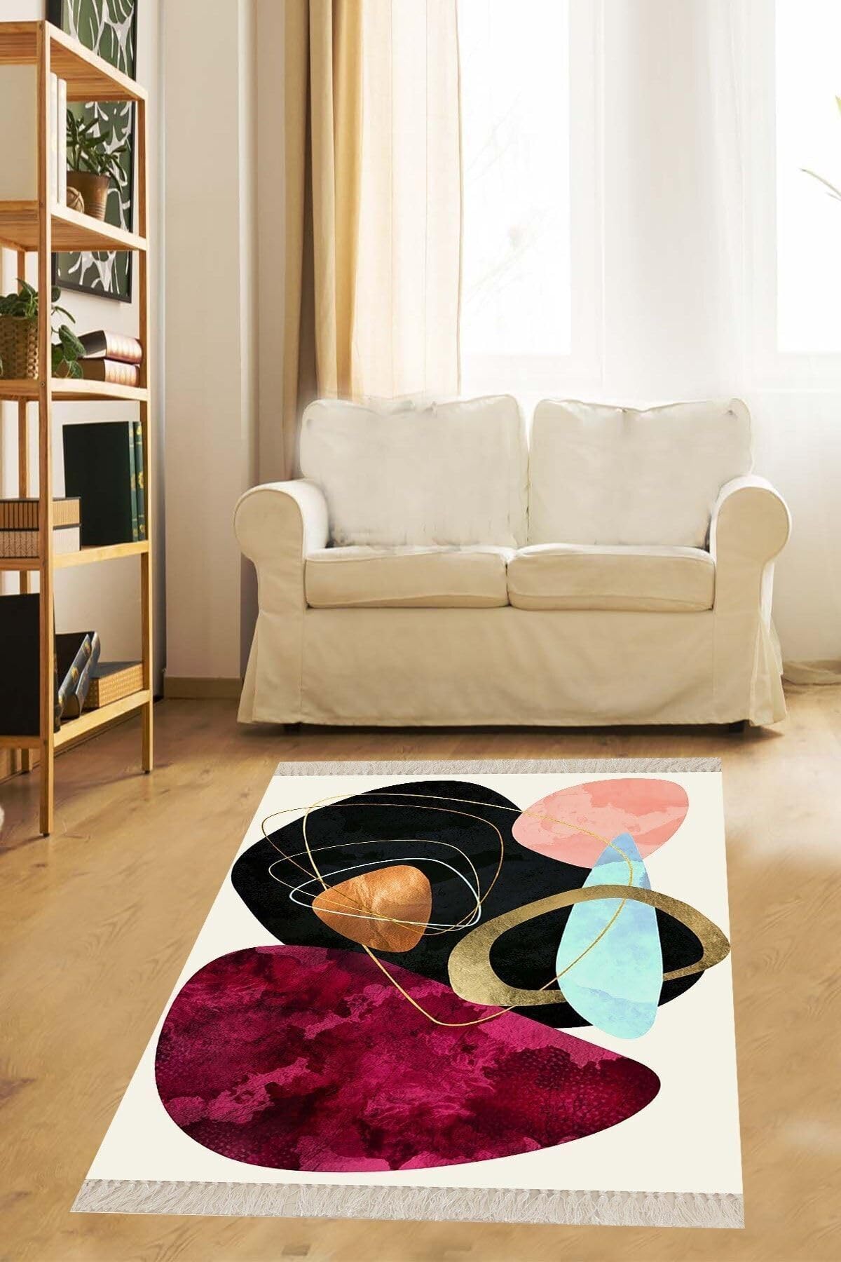 On The Clouds Geometrik Şekiller Desenli Renkli Dijital Baskı Yıkanabilir Kaymaz Taban Kilim Model Salon Halısı MEG421, 120 x 200