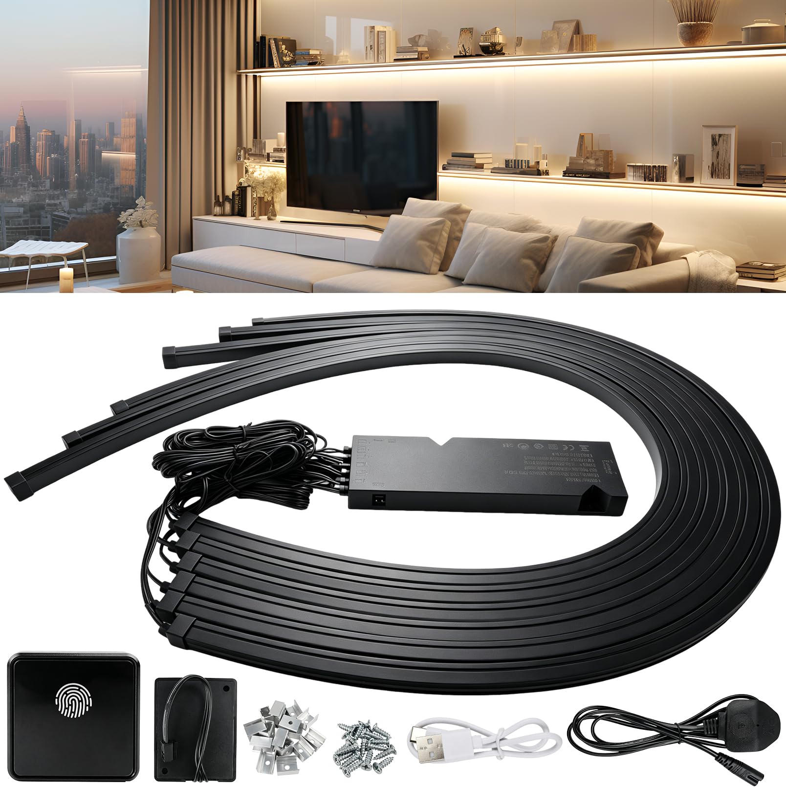JAOGAUS LED-Streifen für Akustikpaneele, 6 x 90cm Schneidbare LED-Leisten | mit Touch-Sensor, Warmweiß Dimmbare Innenbeleuchtung für Paneele, Regale und Schränke