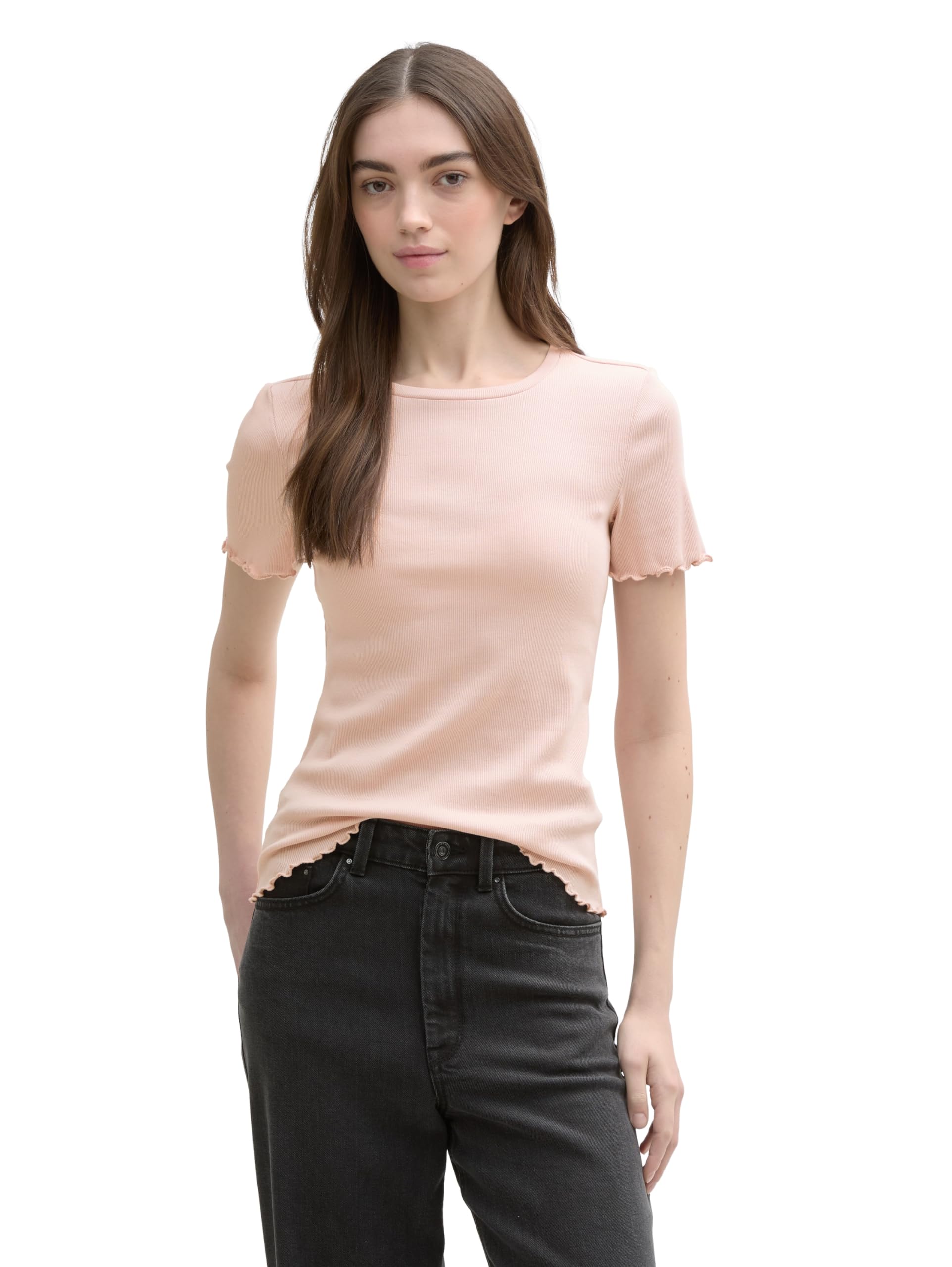 Tom Tailor Denim Women's T-Shirt with Ribbed Structure, 10880 - Rose Smoke, XS