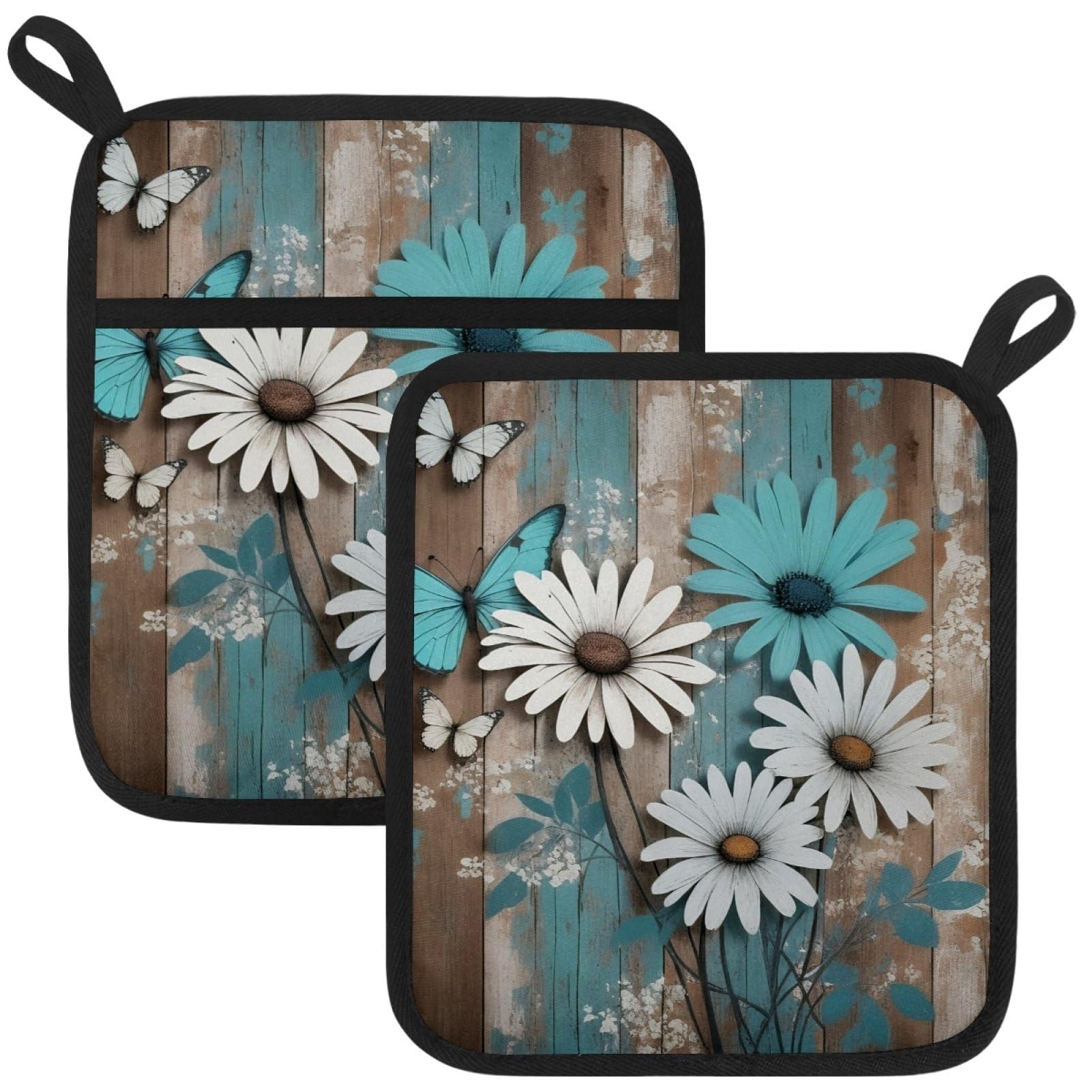 VAPOKF Farmhouse Daisy Pot Holder, Heat Resistant Oven Cloths, Potholders & Oven Gloves, for Kitchen Cooking & Baking, Thick & Safe, Protection of Hands From Hot Utensils