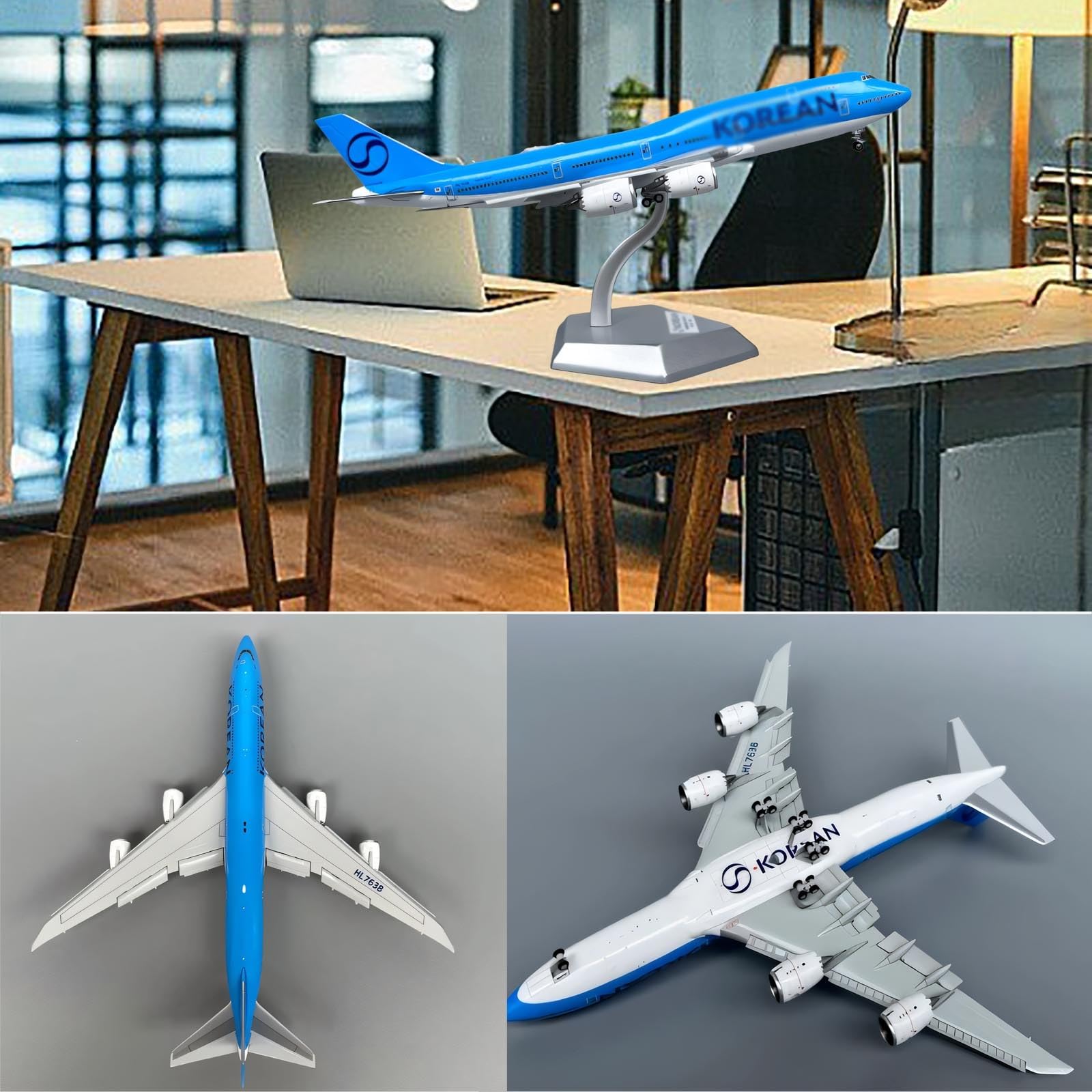 Modello aereo lega metallo pressofuso Korean Air B747 in scala 1/400 con livrea, carrello atterraggio mobile, ruote girevoli, espositore collezione, aereo for casa, ufficio, appassionato