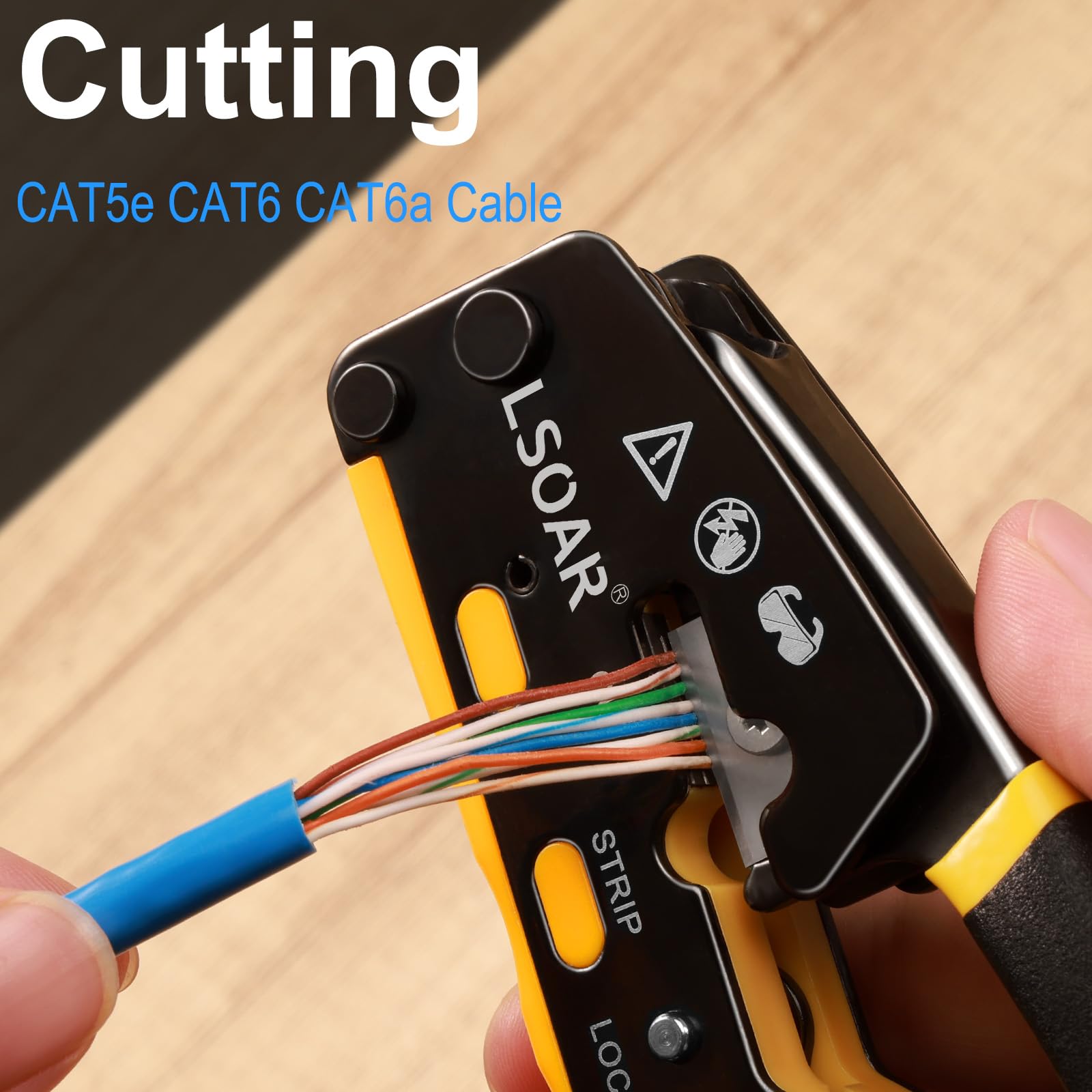 Kit de crimpadora de paso RJ45 con probador y 50 conectores Cat6 + botas | Diseño de paso, función 3 en 1, 50 conectores CAT6, probador de cables de red, agarre ergonómico, compatible con Cat5/5e/6
