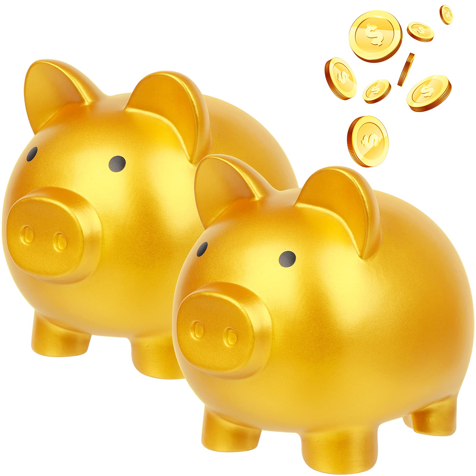 CCCYMM2Pcs Cute Piggy Bank Plastic Pig Money Bank Adults Piggy Bank Pig Money Box Coin Bank Plastic Saving Coin Box for Boys Girls Kids (Big) (Gold)