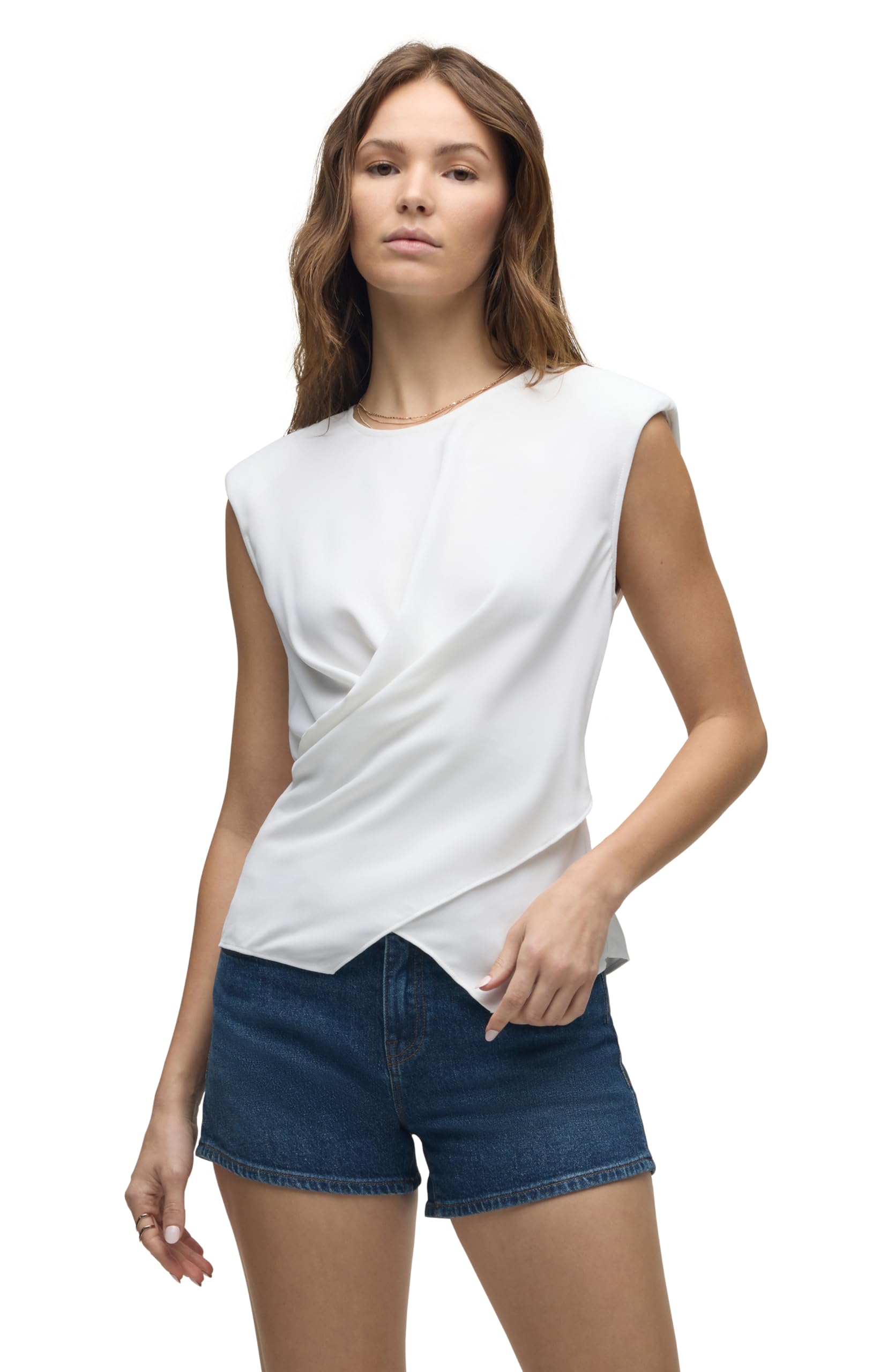 Hudson Womens Shoulder Padded Wrap Sleeveless Tee