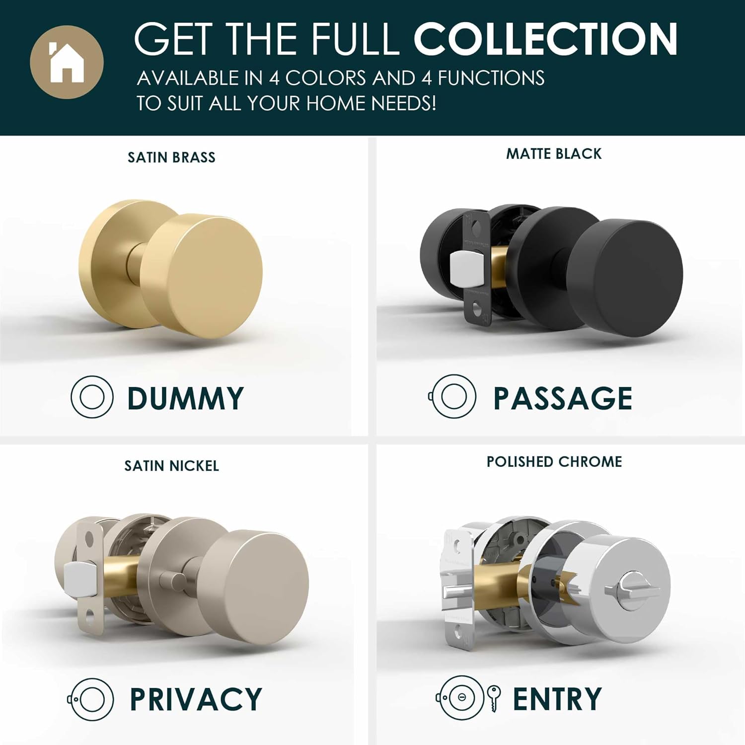 Mega Handles Buena Gold Privacy + Passage Door Knob - Heavy Duty Privacy & Passage Lock, Fits All Standard Door Sizes - Satin Brass
