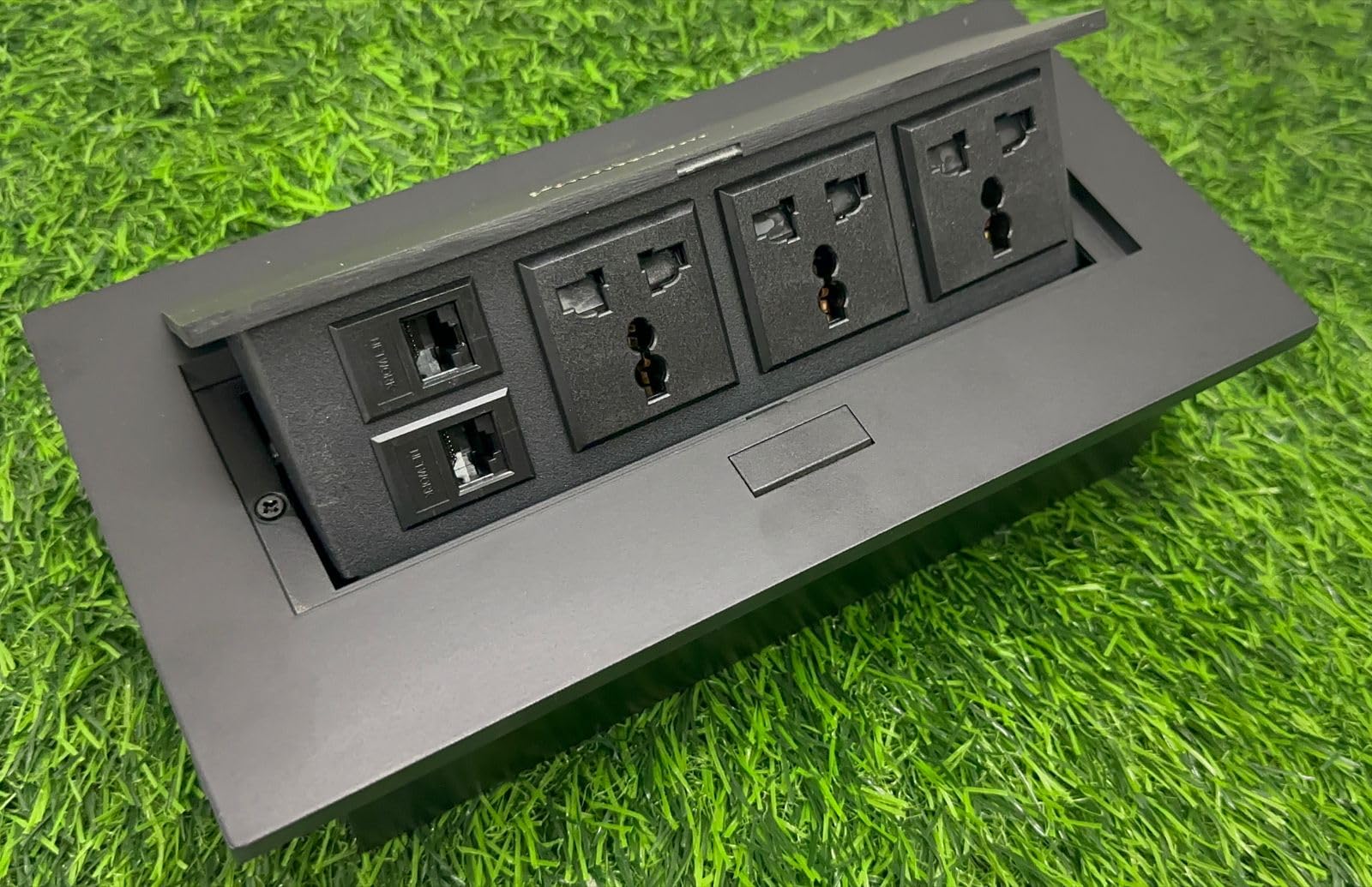 Audiovan Hydraulic Cable Cubby Pop Up Conference Box, Cable Manager Socket Electrical Box with 3 Power 2 LAN Socket 10 Amp UL Certified, Black (Black 3 Power Scoket Box 2 LAN)