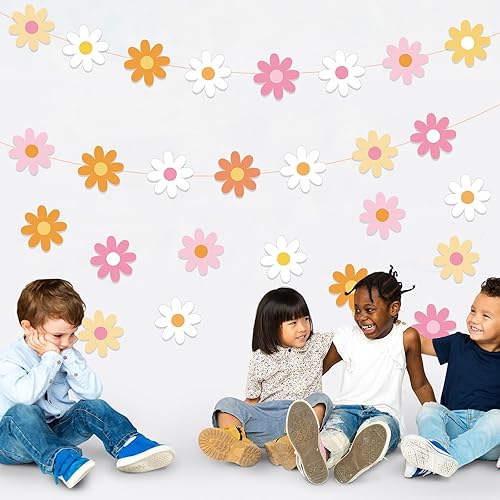 Miniatura 5 de 60 piezas de recortes de flores de margarita, tablón de anuncios hippie retro, recortes de pared groovy recortes, decoración de aula, suministros de