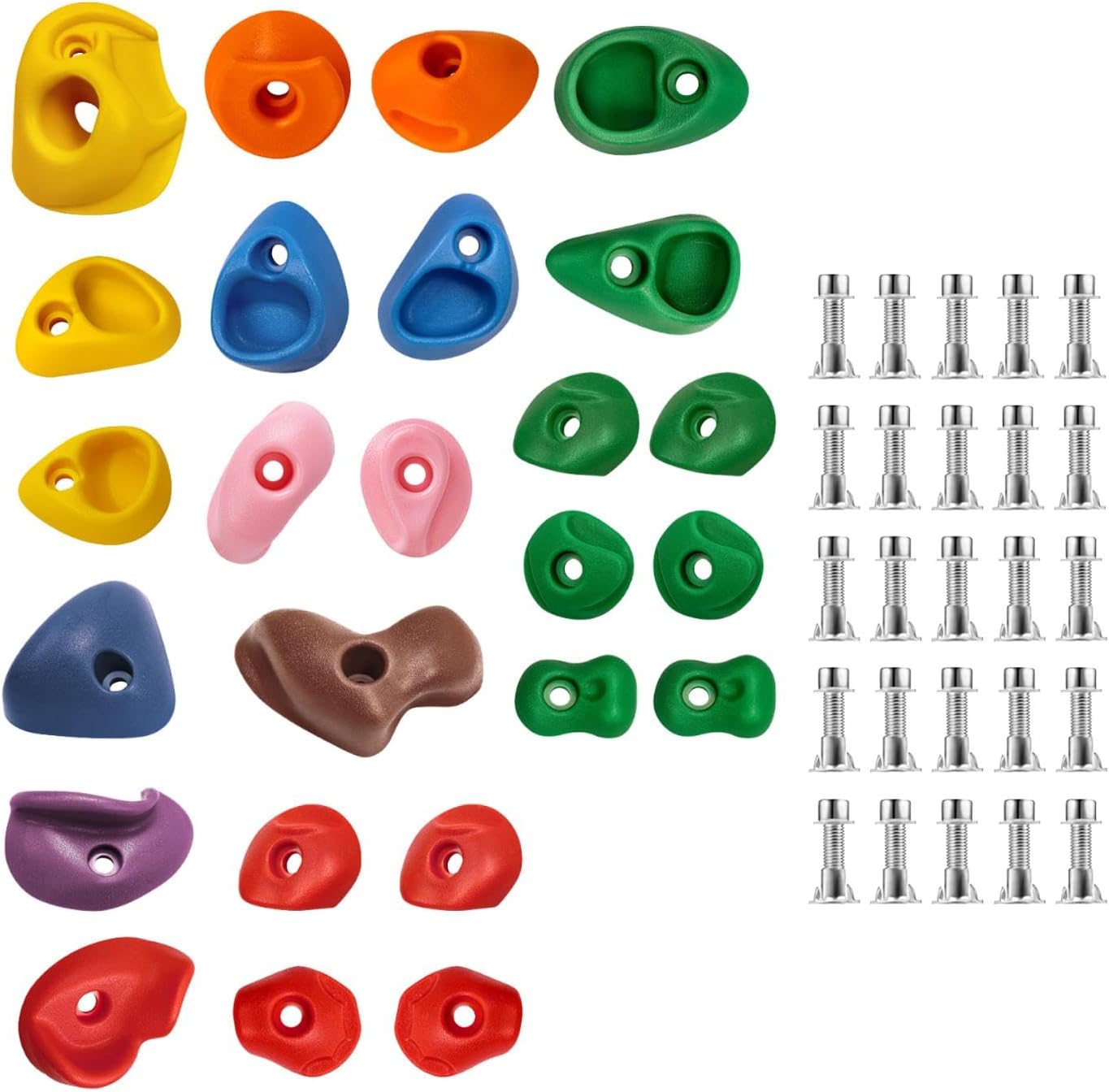 Rock Climbing Holds Set for Kids & Adults - 25 Pcs Polypropylene & Steel Wall Grips for Indoor & Outdoor Playgrounds