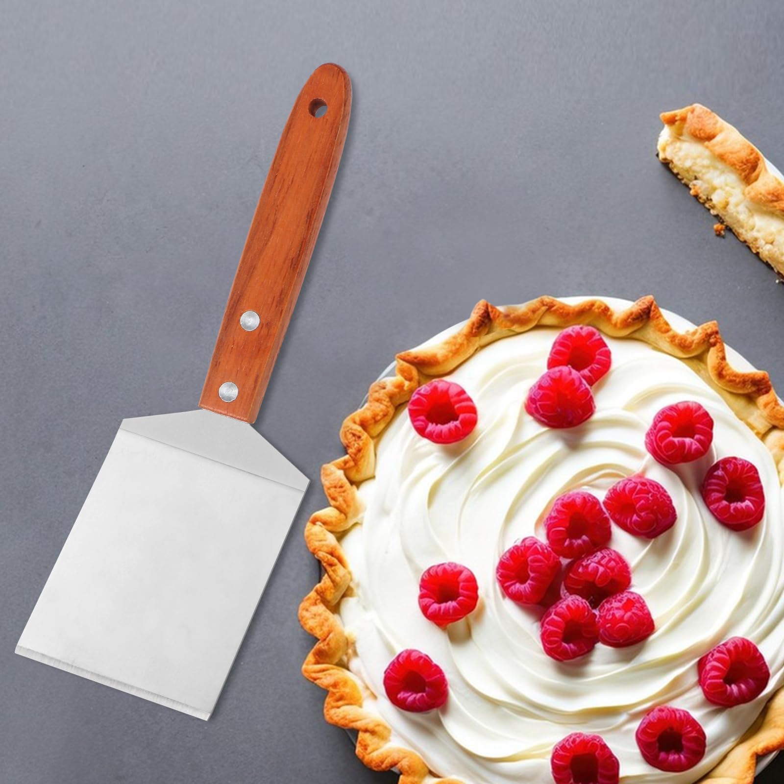 MIDELONG 2 PCS Small Brownie Cookie Spatula Metal Stainless Steel Spatula with Wooden Handle Heavy Duty Spatula Kitchen Cooking Chef Baking Scraper Turner Mini Desserts Serving Spatula - Image 7