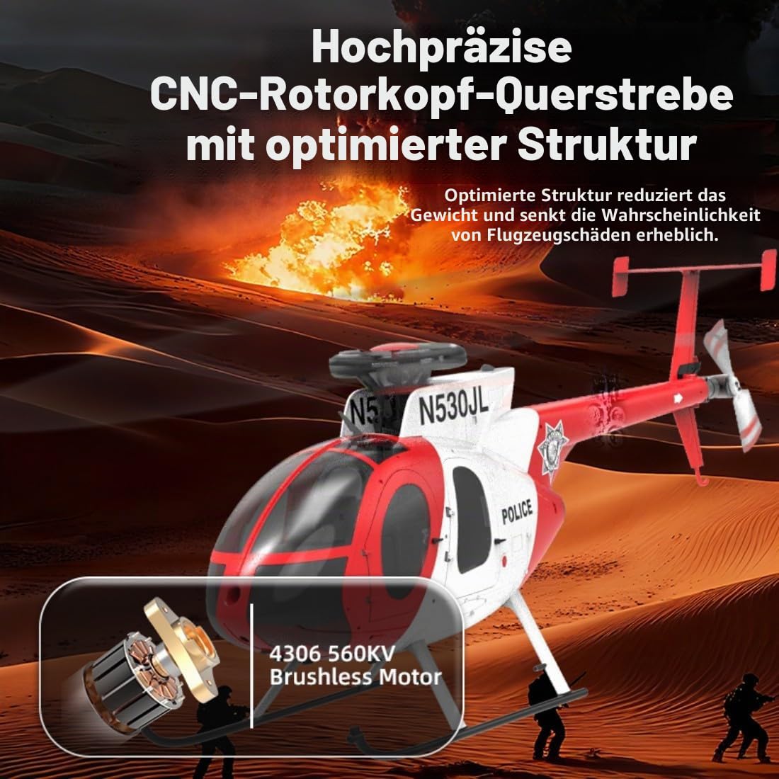 YU Xiang F119S MD500 RC Hubschrauber, 1/16 Intelligenter Helikopter mit GPS-Positionierung & Optical Flow, 6G/3D Kunstflug 9CH RTF Militär Heli Modell für Fortgeschrittene