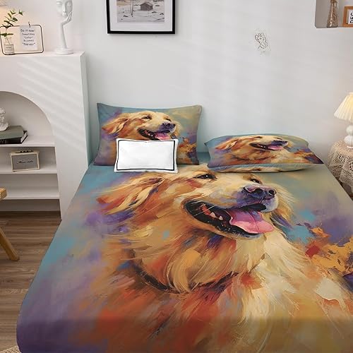 Miniatura 3 de Golden Retriever - Juego de sábanas tamaño Queen, sábanas de microfibra suave y bolsillo profundo, sábanas y fundas de almohada estampadas sin