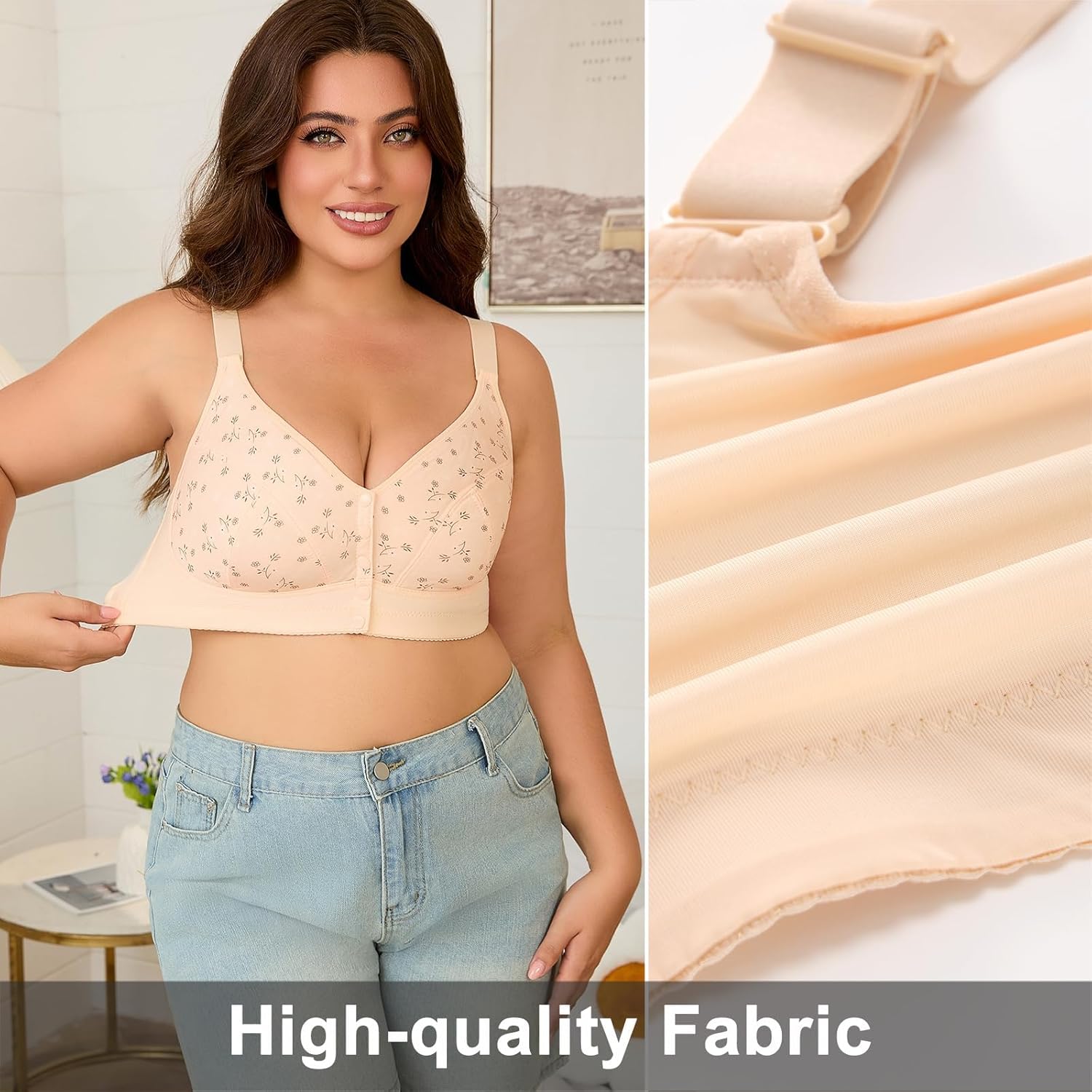 Daisy Bras for Older Women Front Closure – Wireless Plus Size Bra, No Underwire, Comfortable Snap Closing Bra for Seniors - Image 5