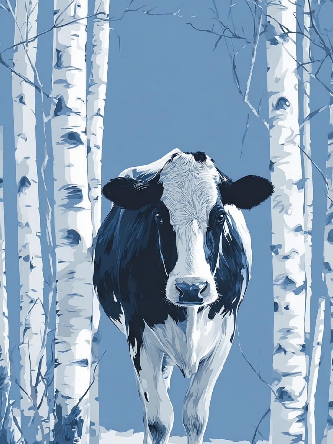 WANGWANGMIAO Paint by Numbers for Adults -Birch Forest Dairy Cows-Painting by Numbers for Kids,Oil Number Painting Kits for Home Wall Decor，20x16inch，with Frame