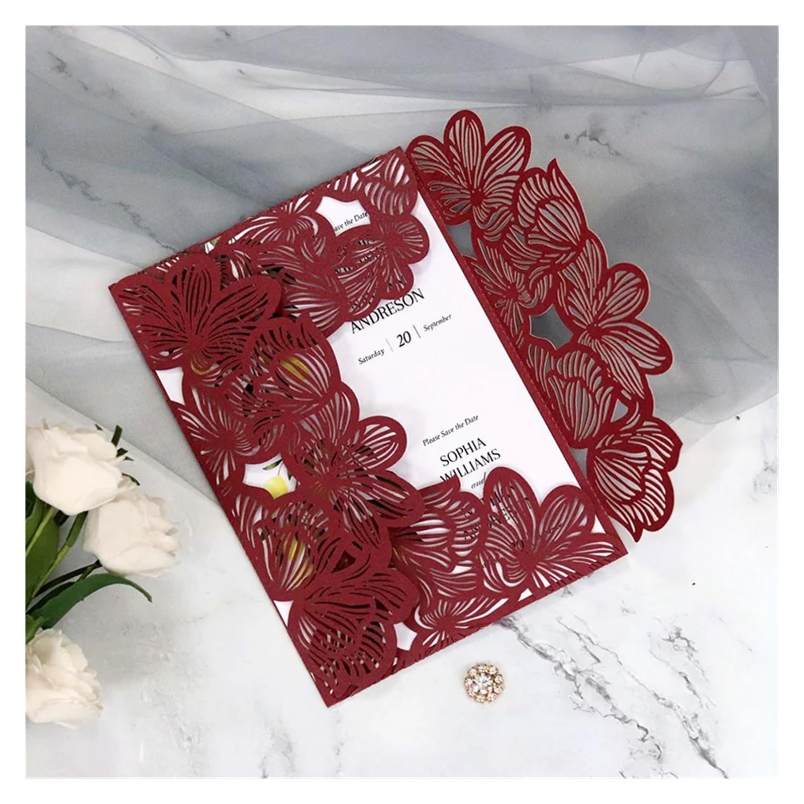 Invitaciones Boda 25/50pcs Wedding Invitations Card Elegant Rose Flower Fold Greeting Birthday Engagement Party Decoration(Blue Cover and inner,50pcs)