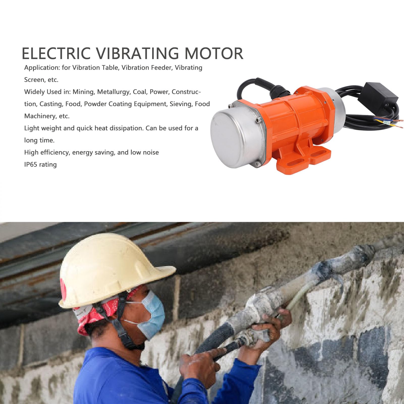 Akozon Motor de Hormigón Eléctrico, 3000Rpm, 50Hz, Construcción de Aleación de Aluminio Ip65 para Mesa Agitadora, Tamices, Mezcladores, 50W, 32Kg, bajo Nivel de Ruido (60W)