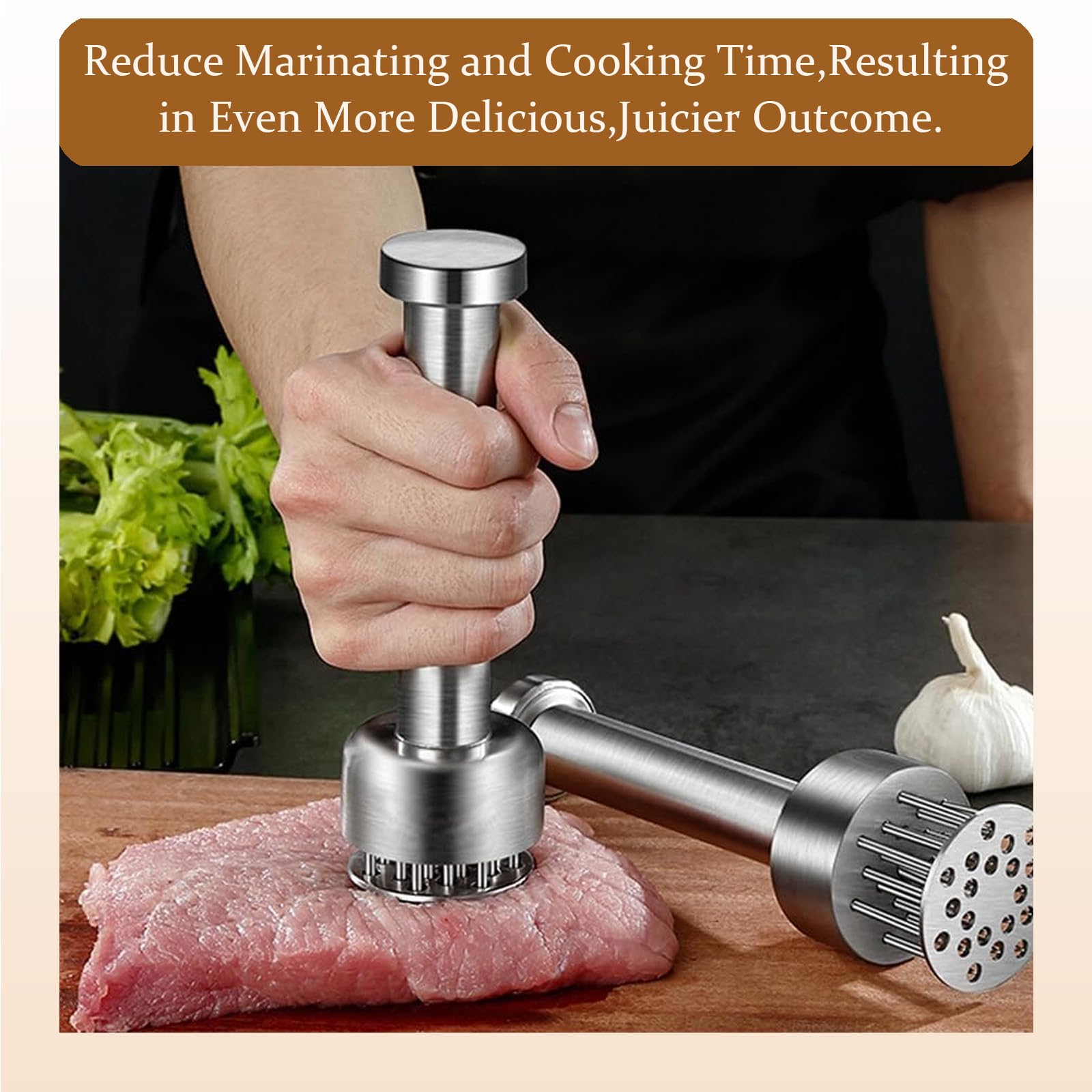 304 Stainless Steel Meat Tenderizer Tool with 21 Needles– Dual-Head Meat Pounder for Steak, Chicken, Pork | Dishwasher Safe, Includes Cleaning Brush