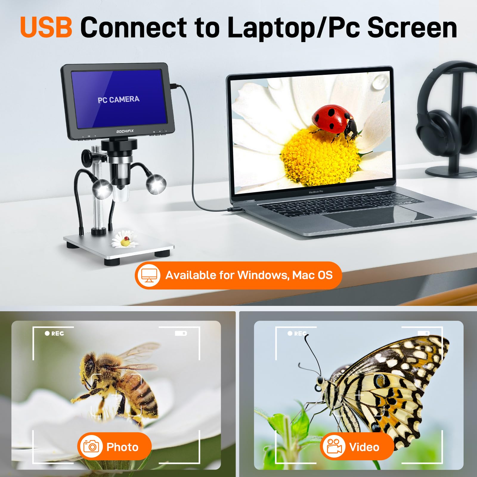 Mikroskop cyfrowy LCD 1200X, mikroskop USB 12 MP 1080P z 10 diodami LED, idealny dla kolekcjonerów monet i entuzjastów elektroniki, kompatybilny z Windows i Mac OS
