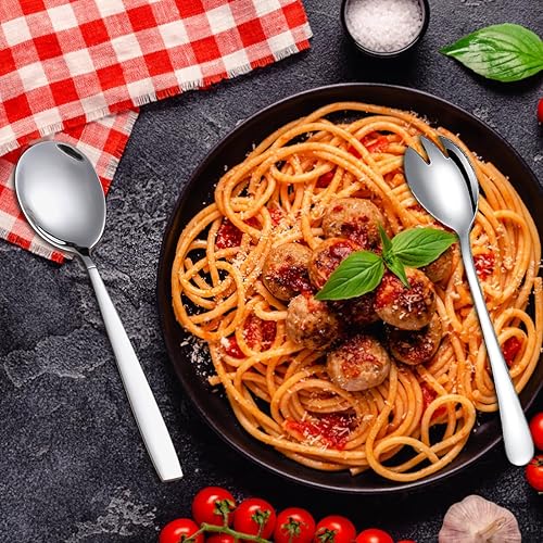 Miniatura 7 de Evanda Juego de servidor de ensalada de 4 piezas, juego de servir de ensalada de acero inoxidable, cuchara para ensalada, servidores de ensalada,