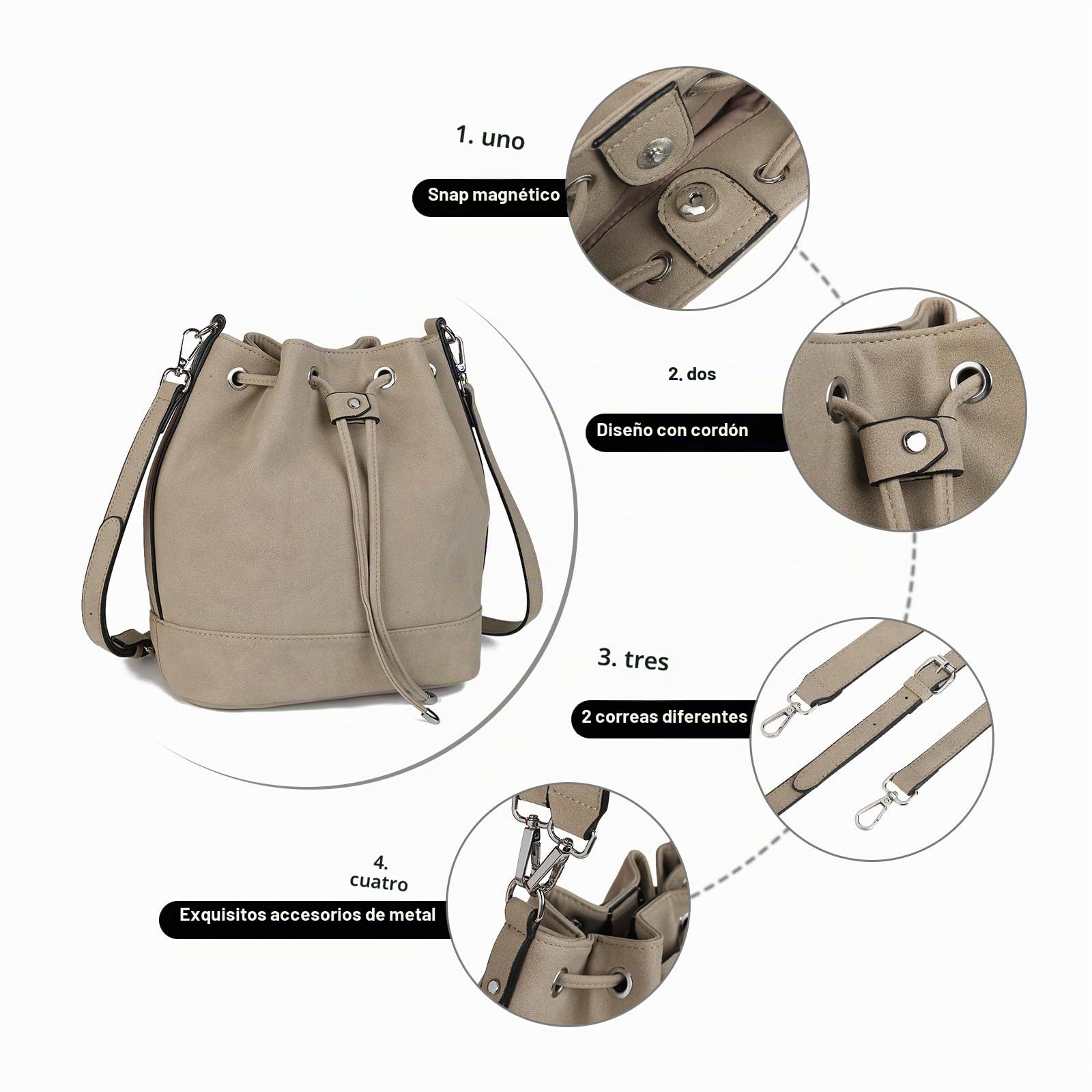 AFKOMST Bolsas grandes para mujer, bolso de hombro con cordón y bolso cruzado con 1 bolsa con cremallera