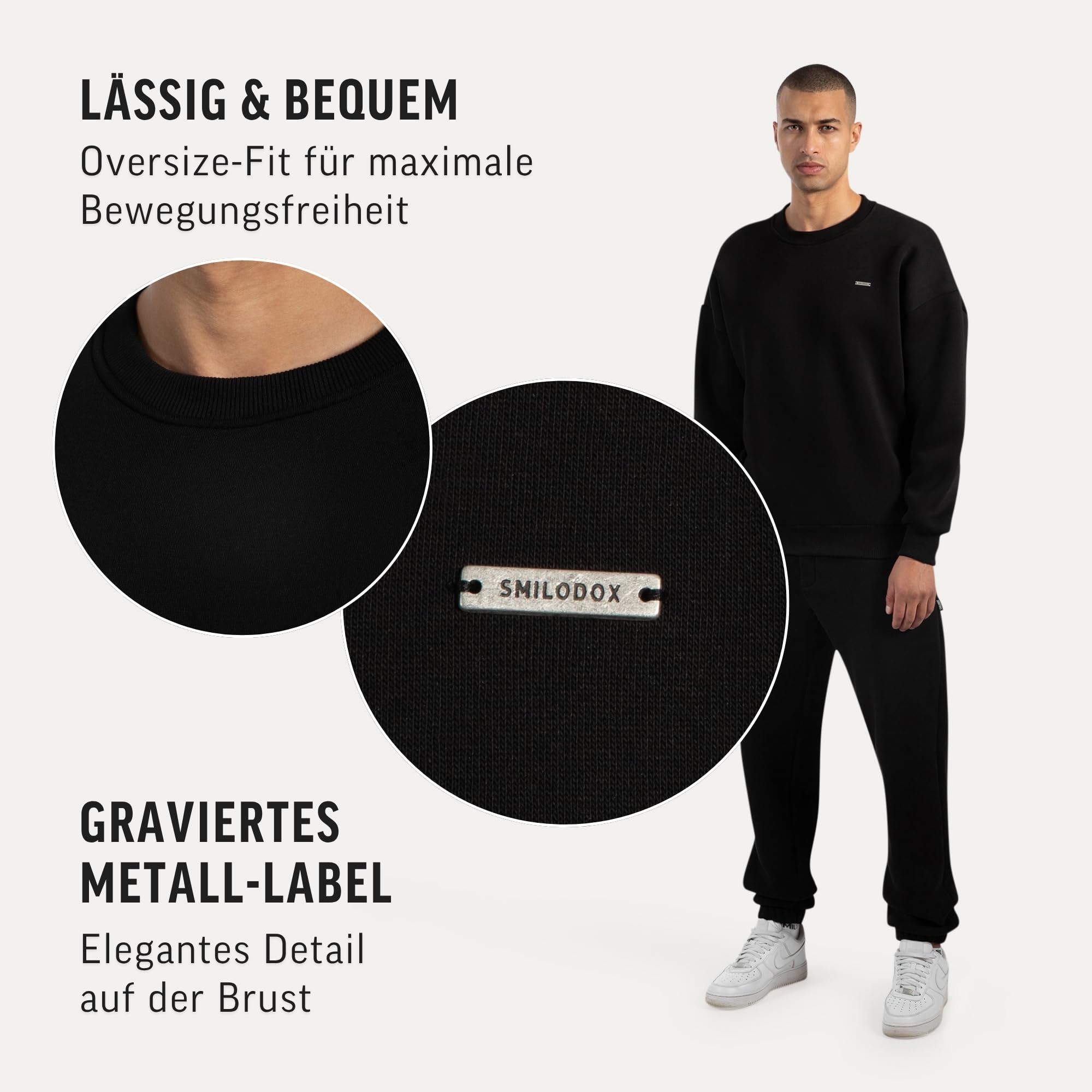 SMILODOX Sweatshirt Unisex Riven, Oversize Fit Pullover mit Graviertem Metalllabel, Langarmshirt aus weichem Material, Bequemes Tragegefühl, vielseitig kombinierbar für Alltag, Freizeit und Gym