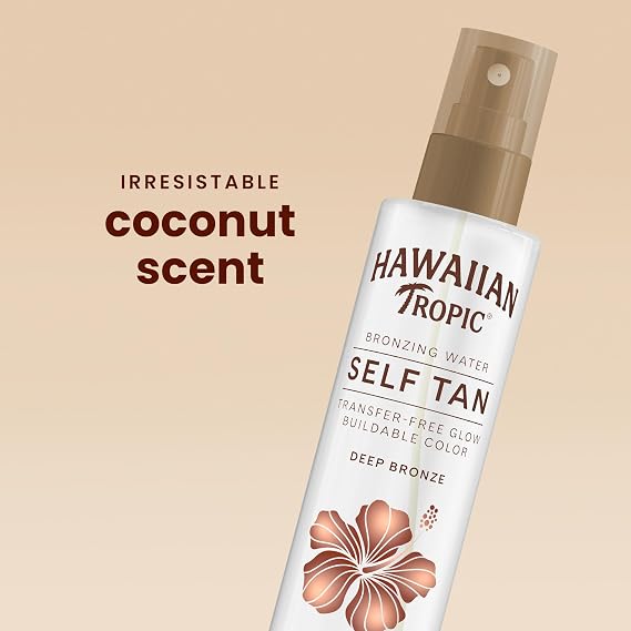 Hawaiian Tropic Self Tanner Bronzing Water Spray, 6.4 Oz | Deep bronze color, Transfer resistant, Buildable self tan, Quick spray application, Streak-free, Coconut scent