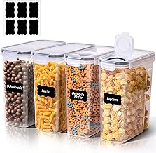 ComSaf Storage Jars with Lid, Airtight, 4 Litres, Cereal Storage, Storage Box with Lid, Large Storage Container with Labels, Kitchen Organiser for Cereal, Cornflakes, Spaghetti, Rice Container