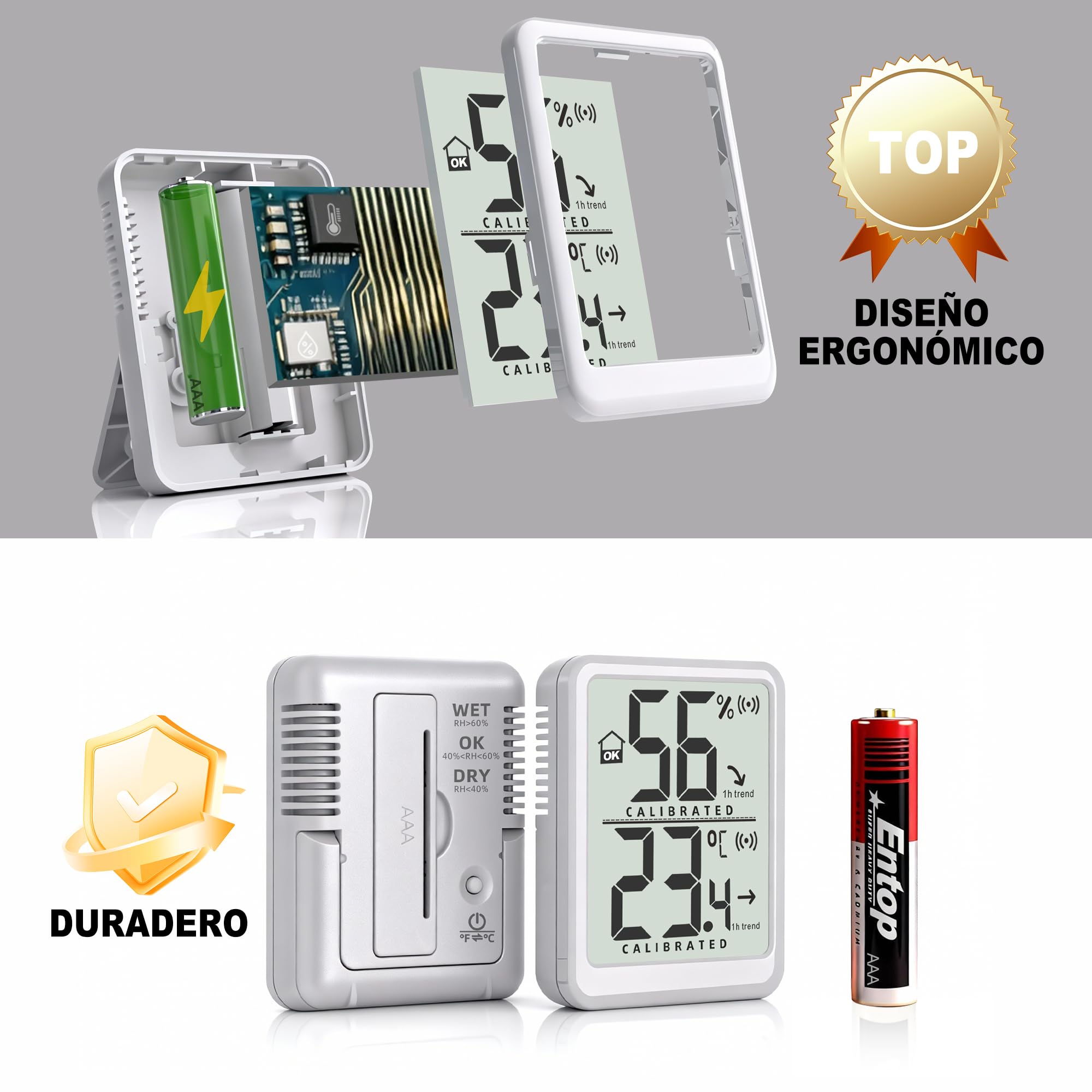 Antonki Termómetro Digital Casa Higrómetro, Termómetro Casa Interior, Medidor Temperatura y Humedad para Hogar, Habitación de Bebé, Terrario, Incubadora, Plantas - Batería Incluida — view 5