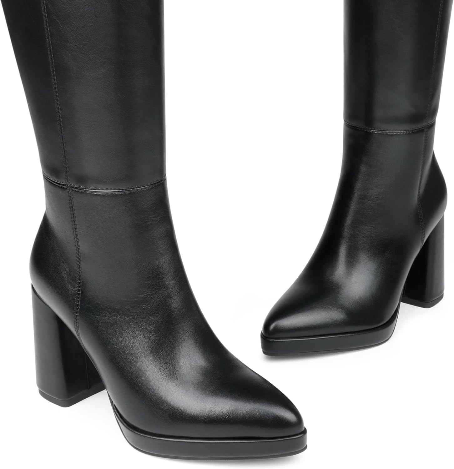 COLETER Women's Knee High Boots Pointed Toe Chunky Gogo Boots Zipper Block Heeled Tall Dress Boots - Image 4