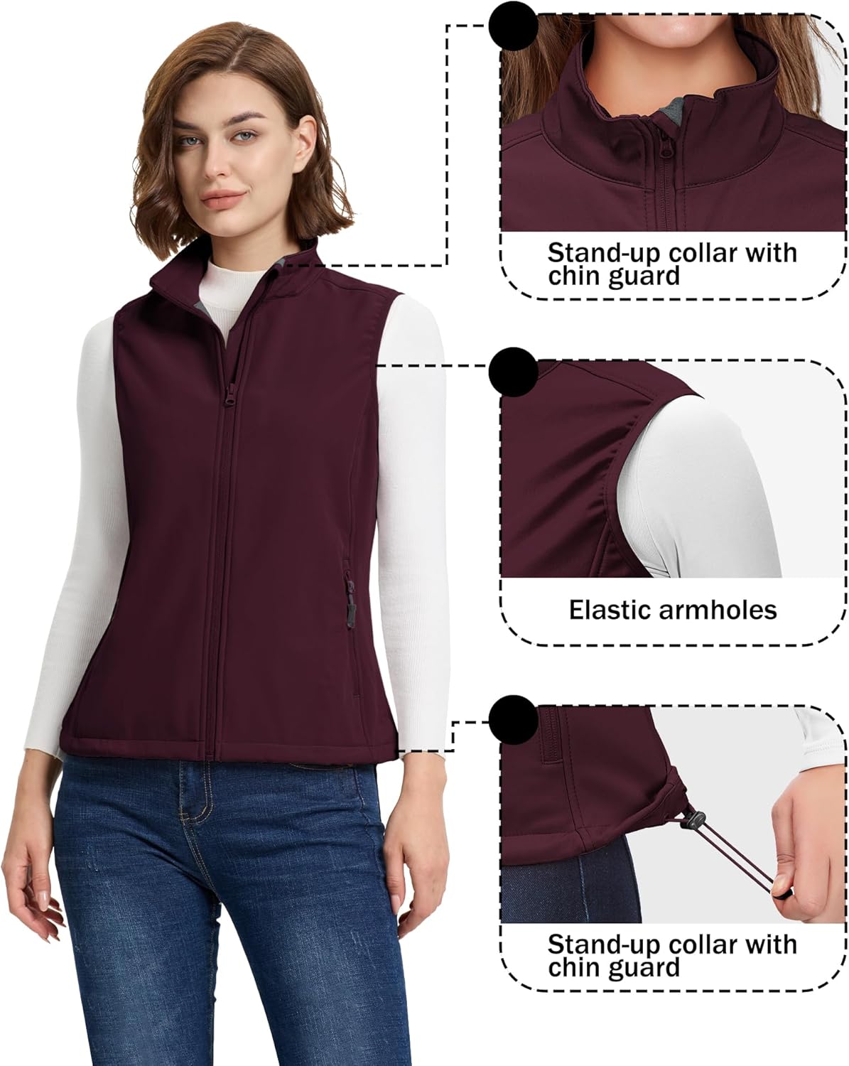 33,000ft Women's Running Vest Fleece Lined Zip Up Windproof Lightweight Softshell Vests Outerwear for Golf Hiking Sports - Image 4