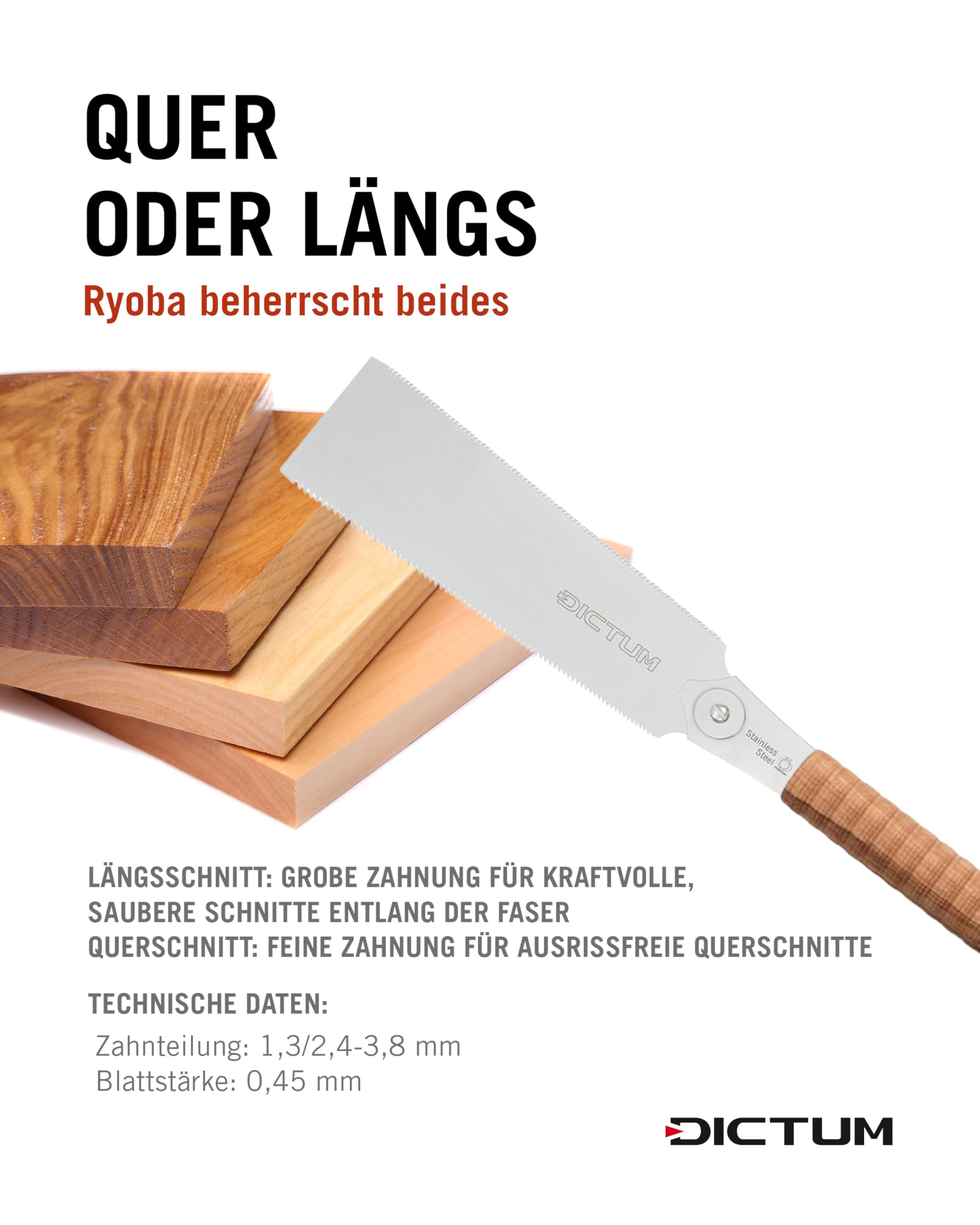 DICTUM Ryoba Komane 240 Wave Grip Japansäge Handsäge Holzsäge für Möbelholz trockenes Holz